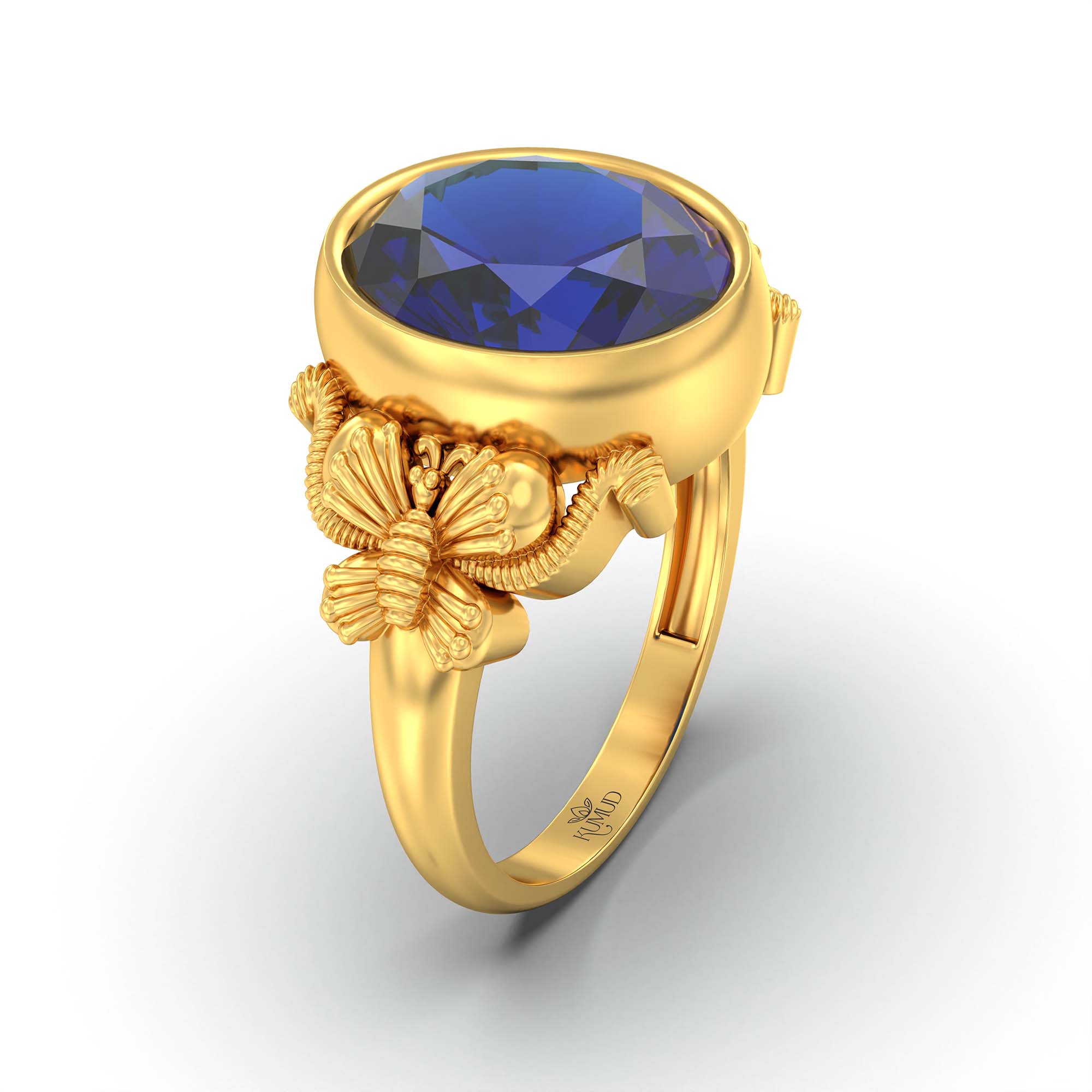Blue Sapphire (Neelam) Ring for Men in 22K Yellow Gold – Oval 14x11 mm, Bezel Setting, 10 g (Design K12-8) thumbnail