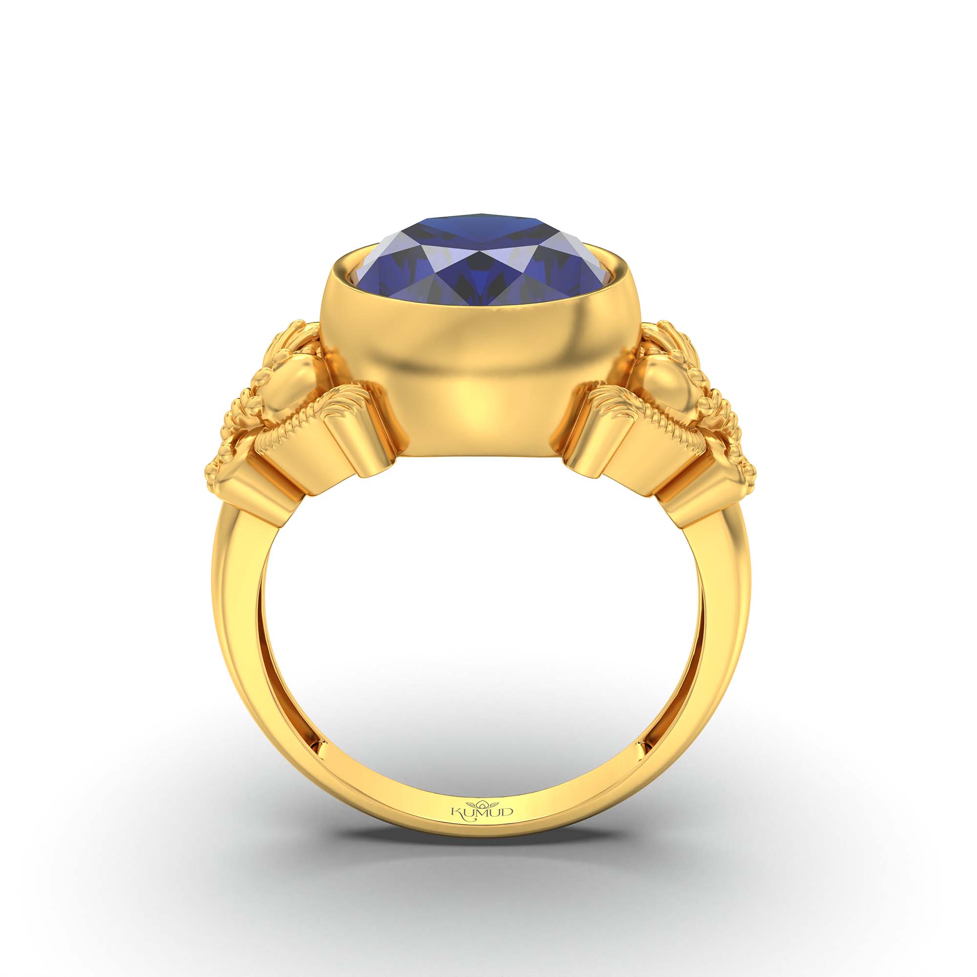 Blue Sapphire (Neelam) Ring for Men in 22K Yellow Gold – Oval 14x11 mm, Bezel Setting, 10 g (Design K12-8) thumbnail