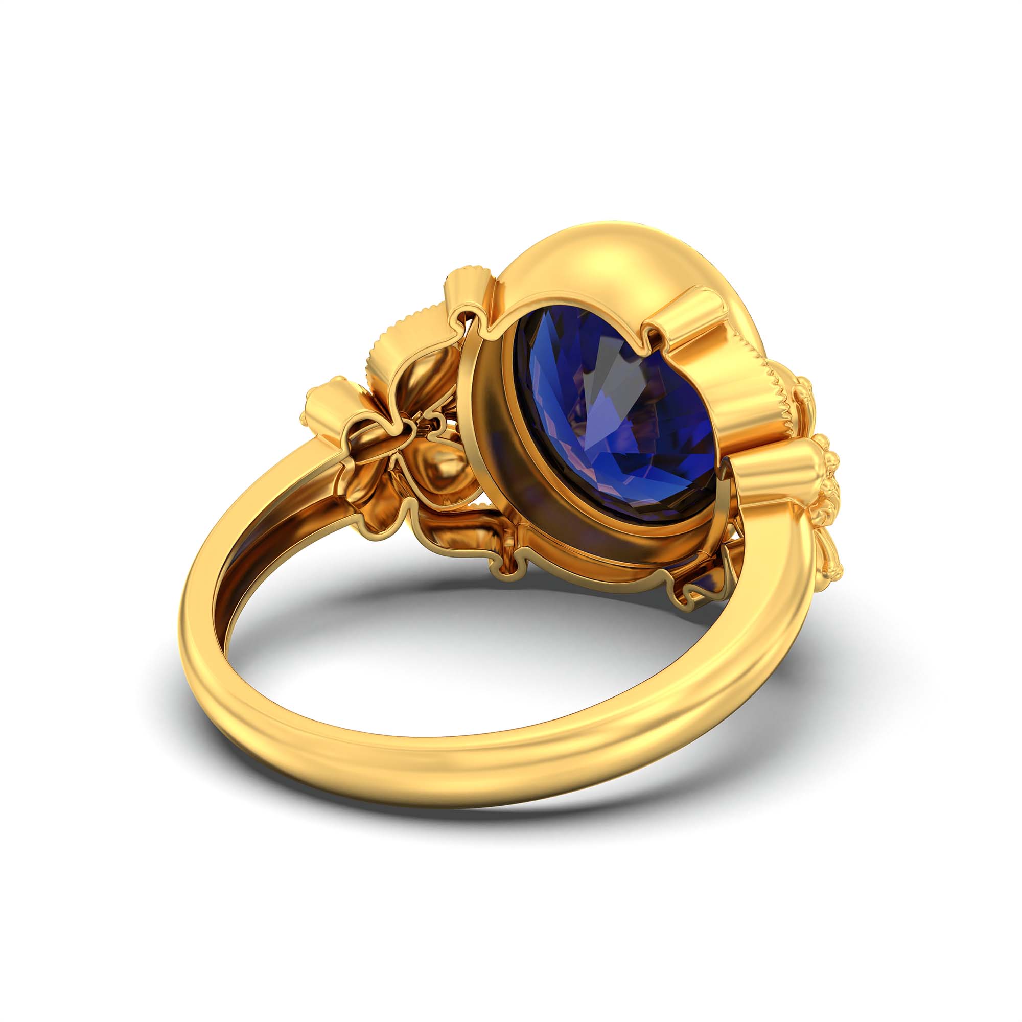 Blue Sapphire (Neelam) Ring for Men in 22K Yellow Gold – Oval 14x11 mm, Bezel Setting, 10 g (Design K12-8) thumbnail