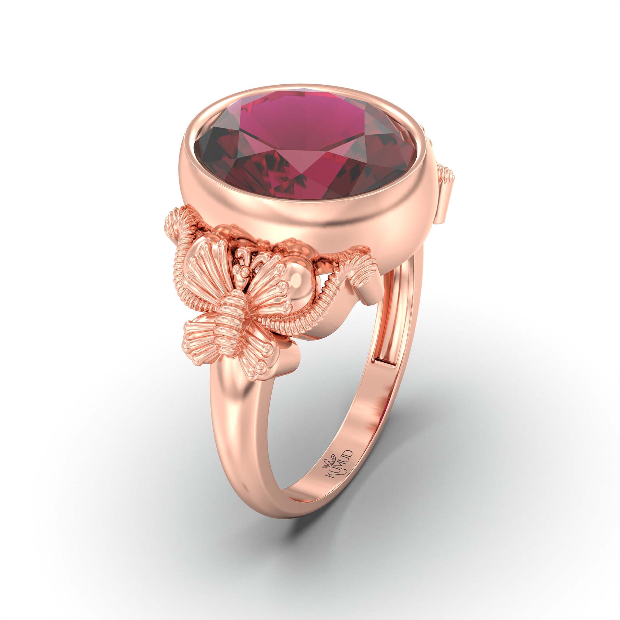 Ruby (Manik) Ring for Men in 18K Rose Gold – Oval 14x11 mm, Bezel Setting, 10 g (Design K12-8) thumbnail