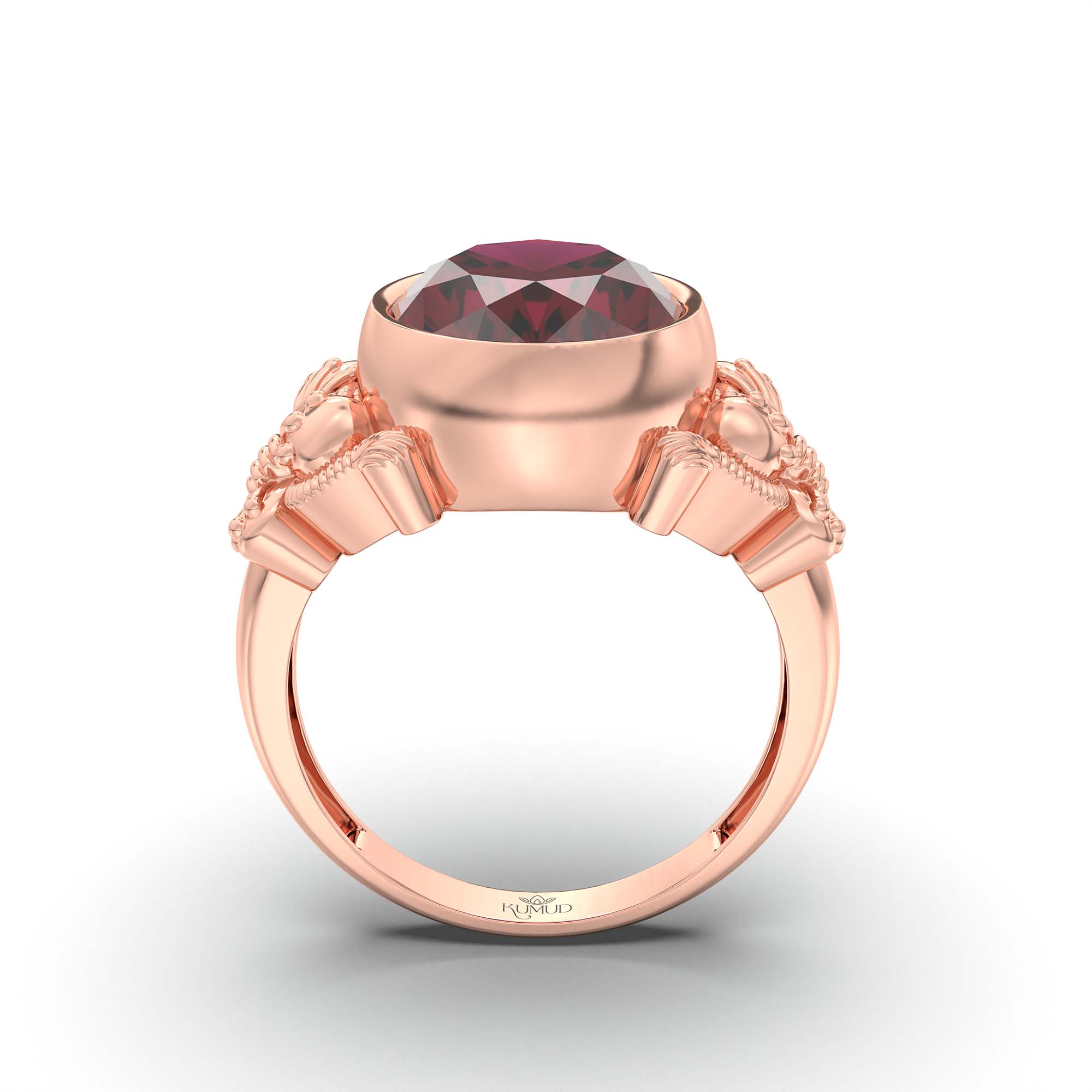 Ruby (Manik) Ring for Men in 18K Rose Gold – Oval 14x11 mm, Bezel Setting, 10 g (Design K12-8) thumbnail