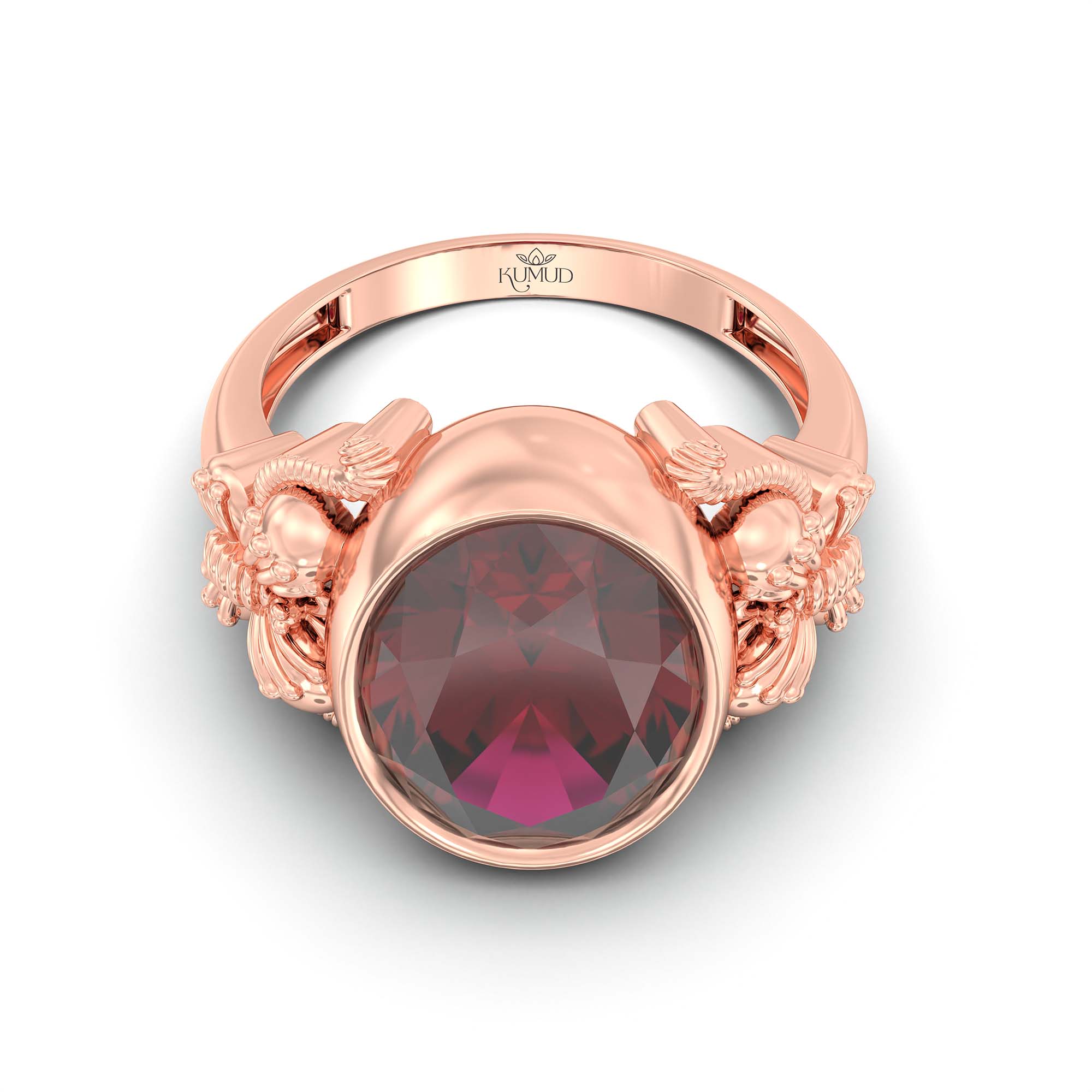 Ruby (Manik) Ring for Men in 18K Rose Gold – Oval 14x11 mm, Bezel Setting, 10 g (Design K12-8) thumbnail
