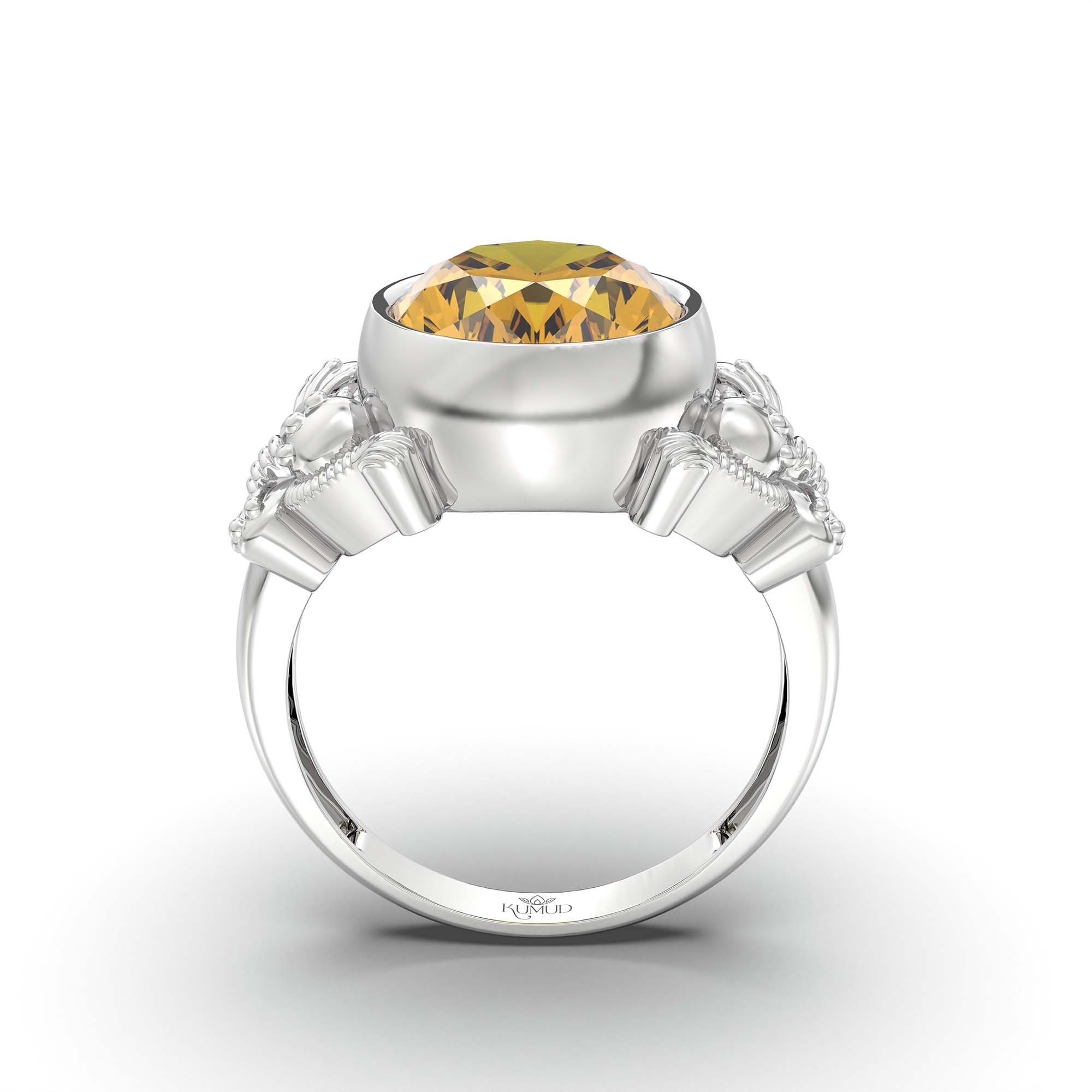 Yellow Sapphire (Pukhraj) Ring for Men in 925 Sterling Silver – Oval 14x11 mm, Bezel Setting, 10 g (Design K12-8) thumbnail