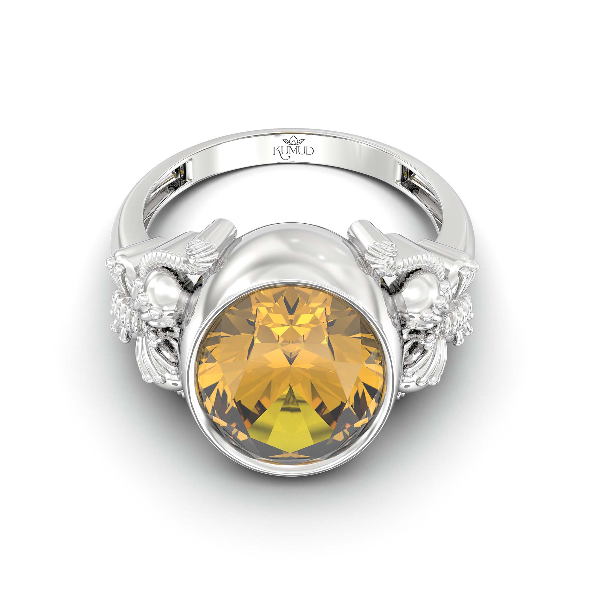 Yellow Sapphire (Pukhraj) Ring for Men in 925 Sterling Silver – Oval 14x11 mm, Bezel Setting, 10 g (Design K12-8) thumbnail
