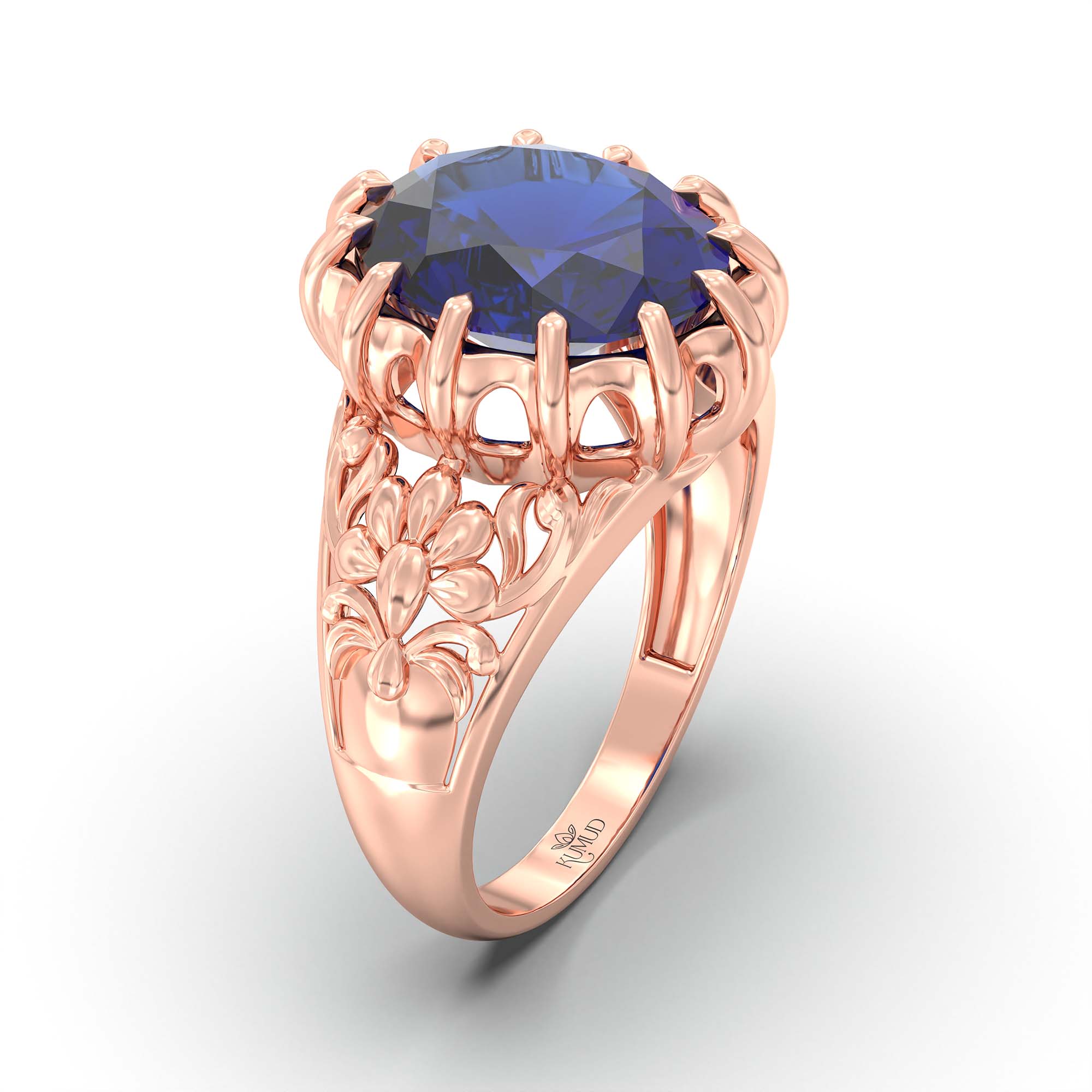 Blue Sapphire (Neelam) Ring for Men in 18K Rose Gold – Oval 14x11 mm, Prong Setting, 9 g (Design K12-9) thumbnail