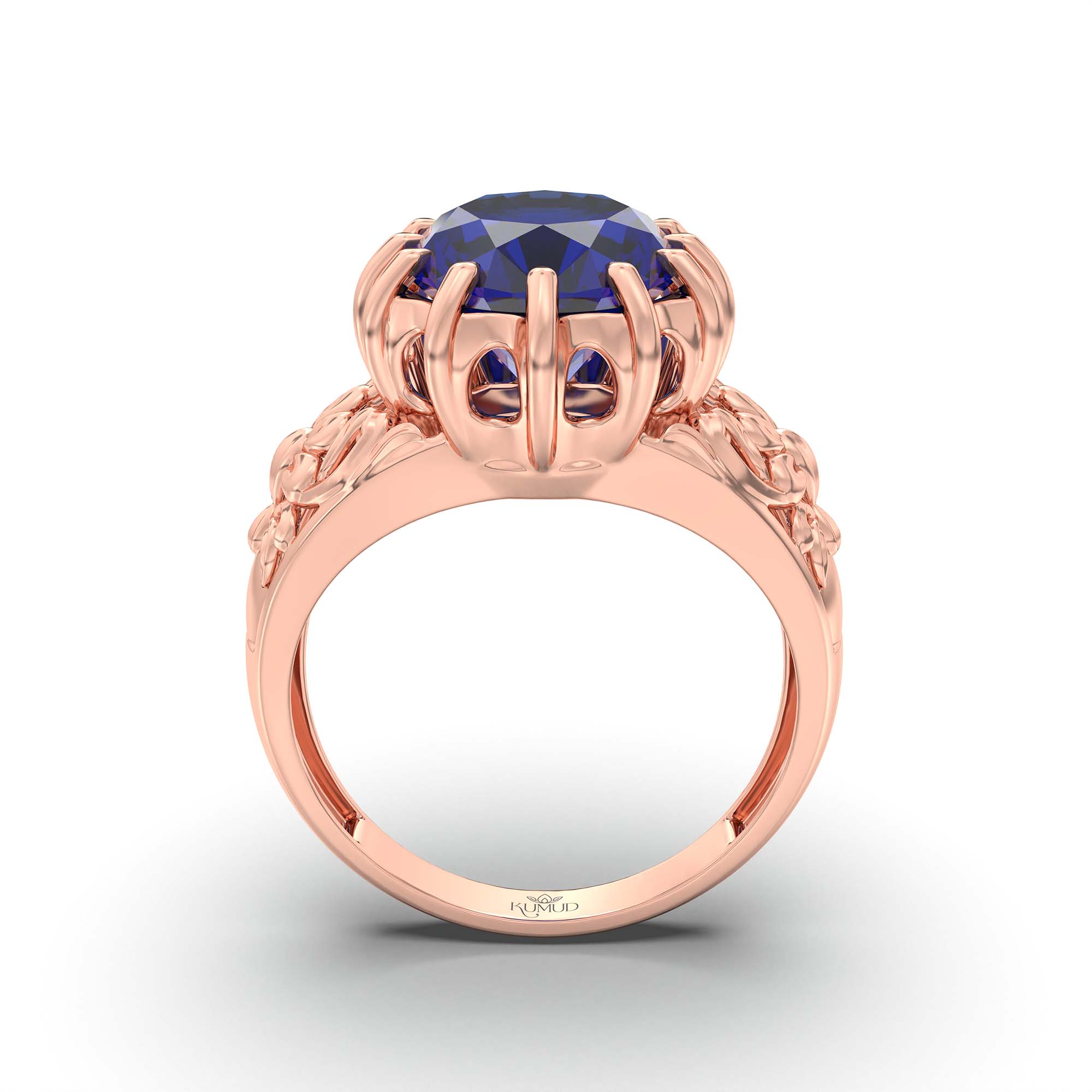 Blue Sapphire (Neelam) Ring for Men in 18K Rose Gold – Oval 14x11 mm, Prong Setting, 9 g (Design K12-9) thumbnail
