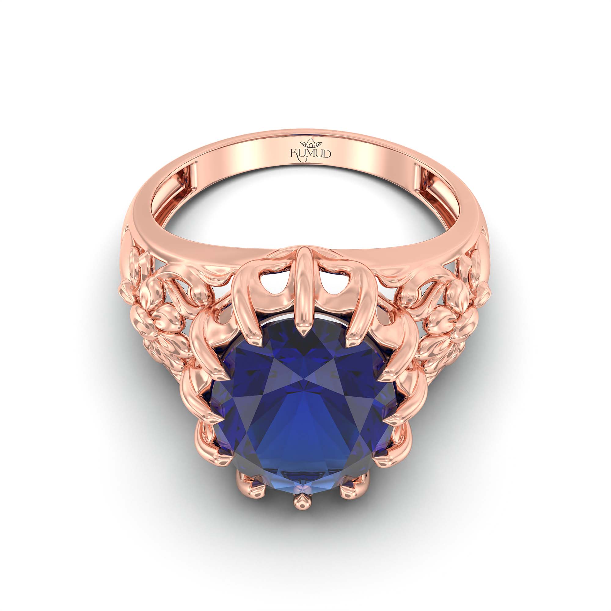 Blue Sapphire (Neelam) Ring for Men in 18K Rose Gold – Oval 14x11 mm, Prong Setting, 9 g (Design K12-9) thumbnail