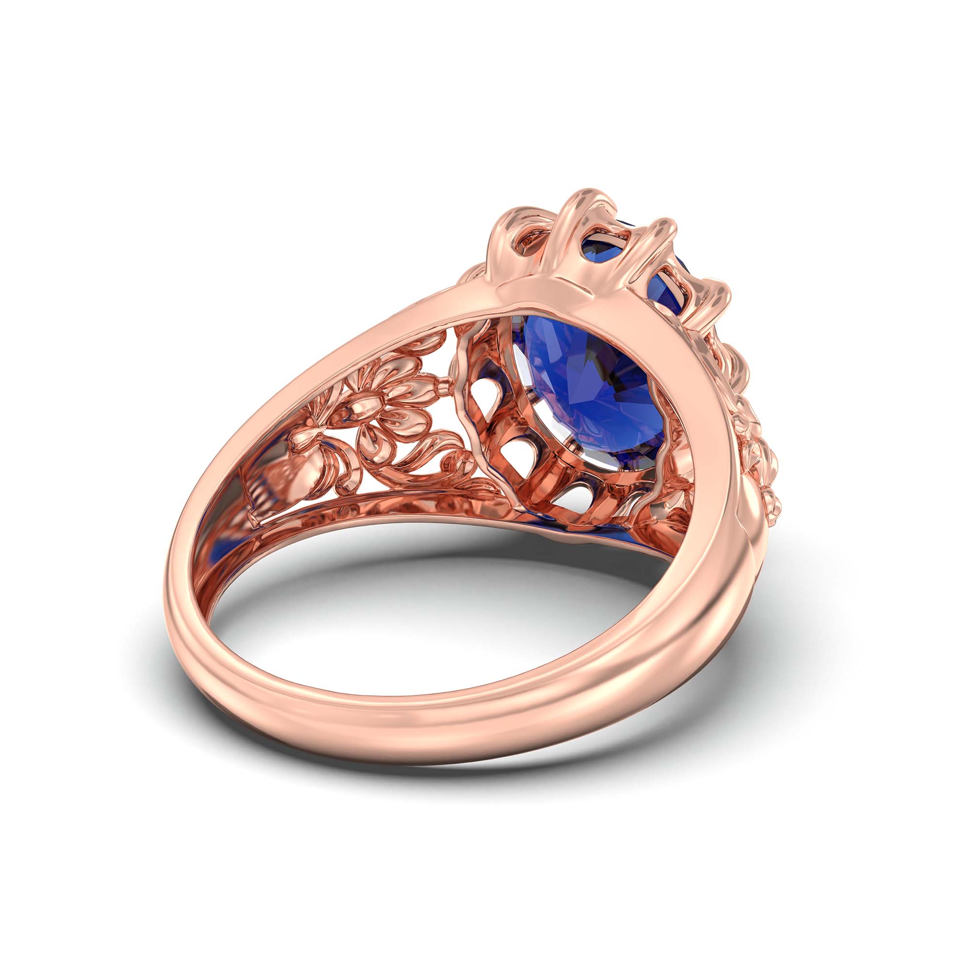 Blue Sapphire (Neelam) Ring for Men in 18K Rose Gold – Oval 14x11 mm, Prong Setting, 9 g (Design K12-9) thumbnail