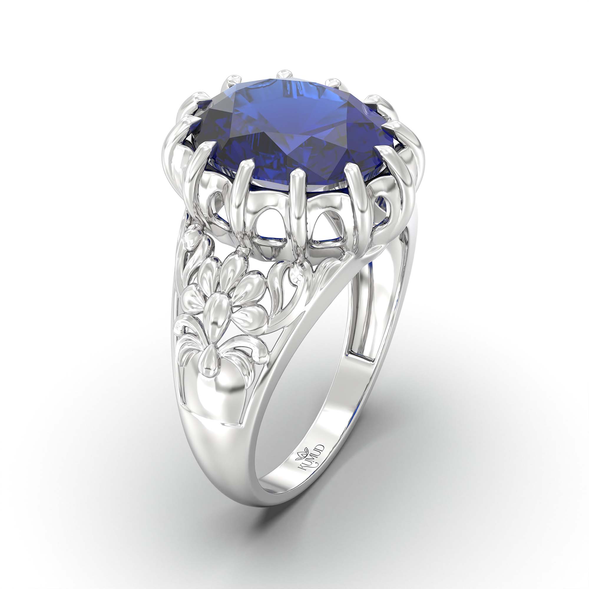 Blue Sapphire (Neelam) Ring for Men in 18K White Gold – Oval 14x11 mm, Prong Setting, 9 g (Design K12-9) thumbnail