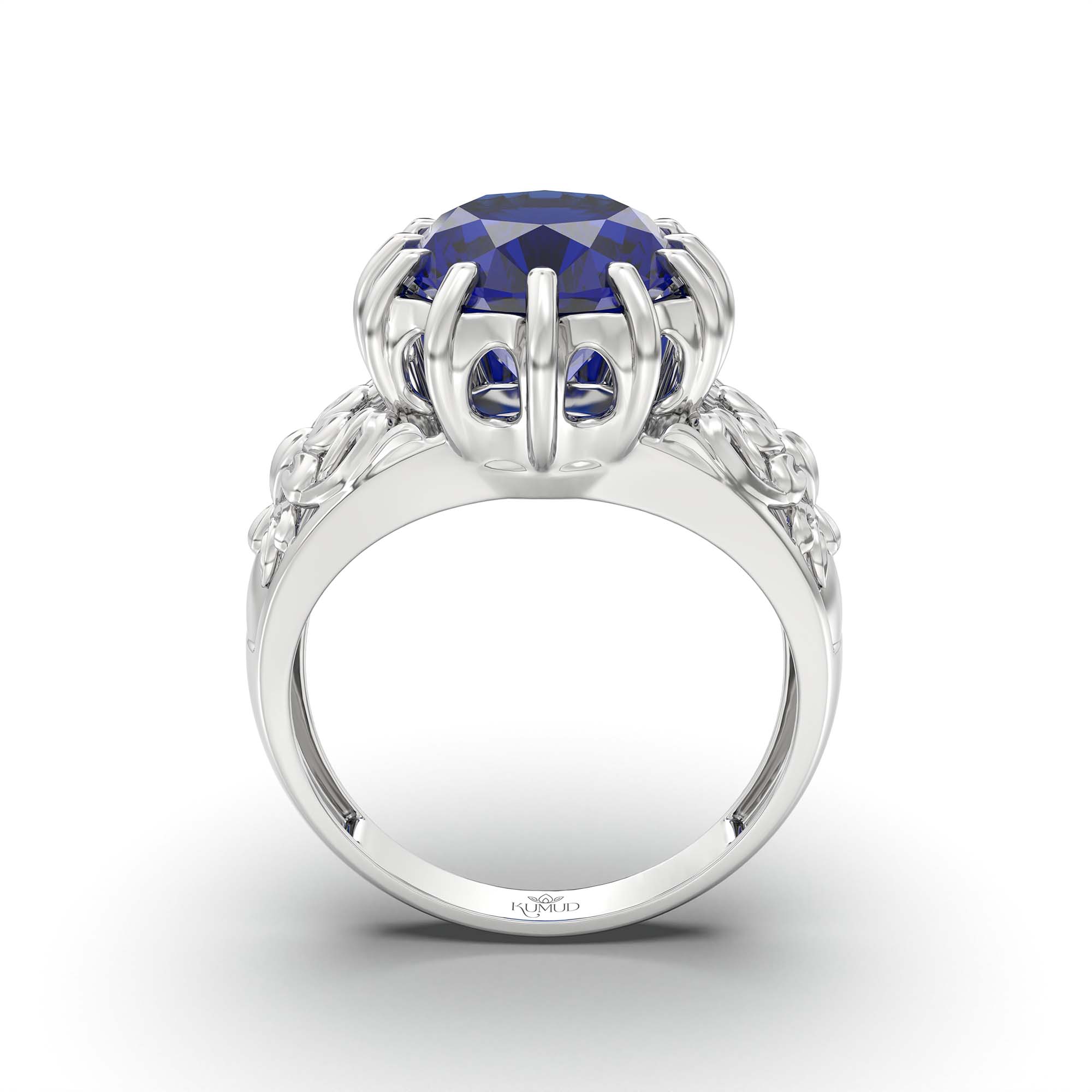 Blue Sapphire (Neelam) Ring for Men in 18K White Gold – Oval 14x11 mm, Prong Setting, 9 g (Design K12-9) thumbnail