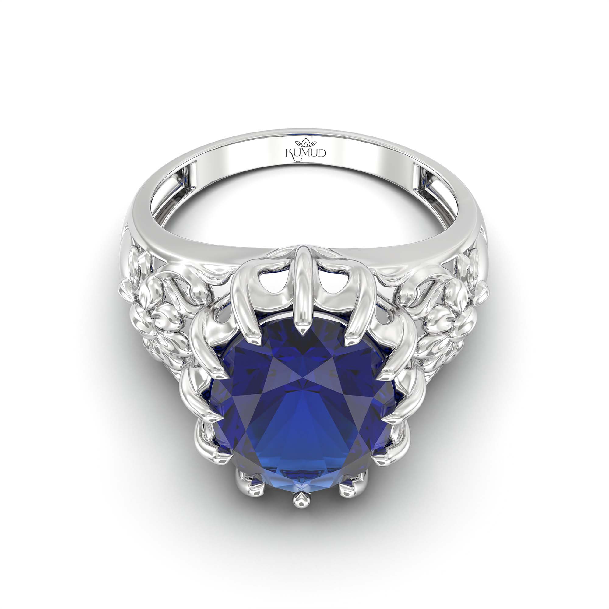 Blue Sapphire (Neelam) Ring for Men in 18K White Gold – Oval 14x11 mm, Prong Setting, 9 g (Design K12-9) thumbnail