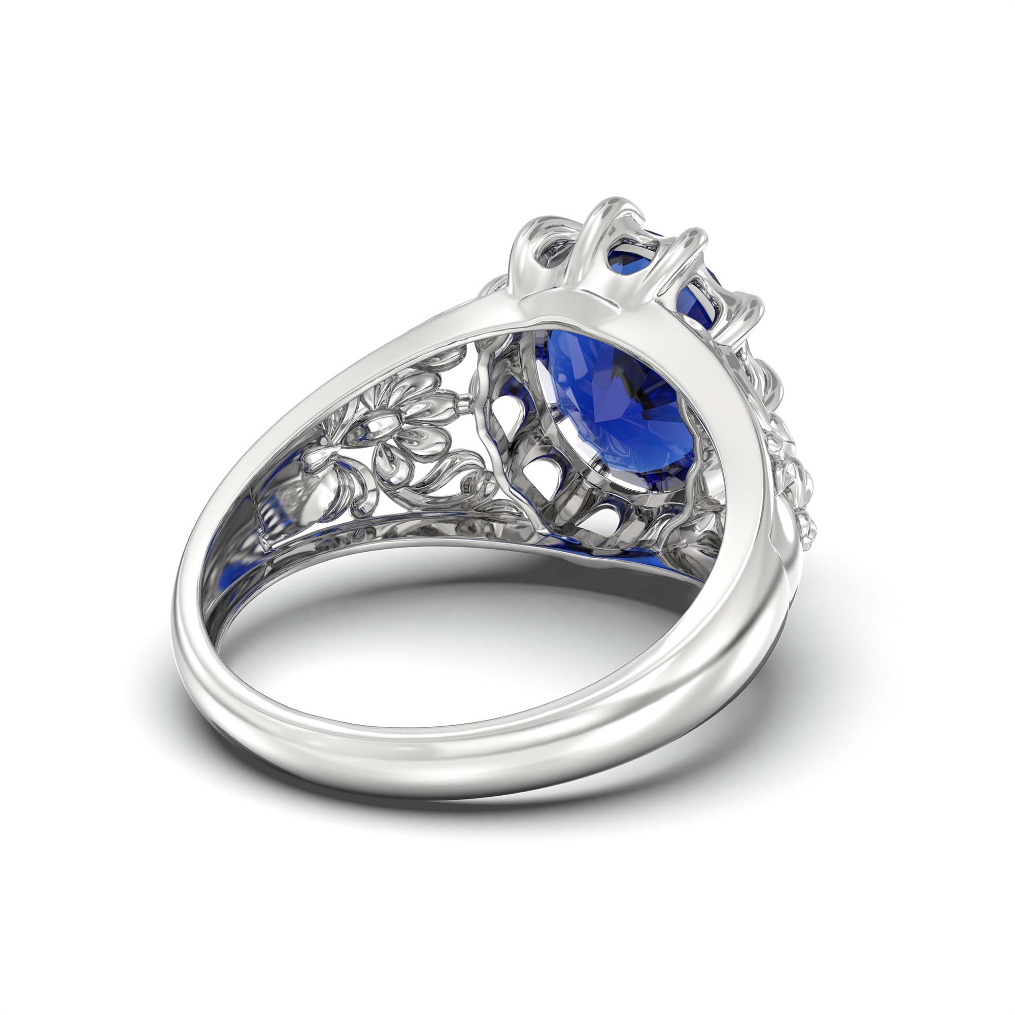 Blue Sapphire (Neelam) Ring for Men in 18K White Gold – Oval 14x11 mm, Prong Setting, 9 g (Design K12-9) thumbnail