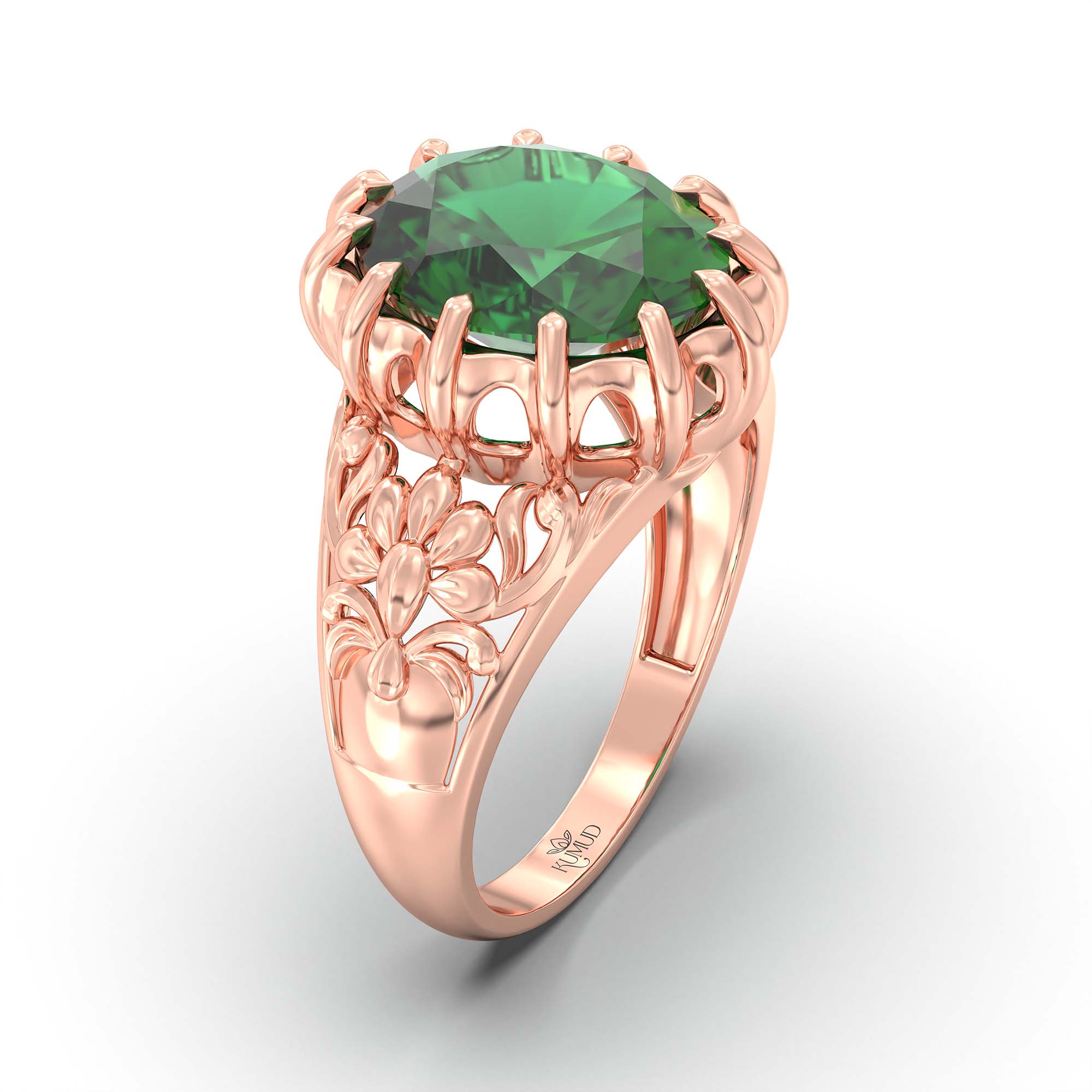 Emerald (Panna) Ring for Men in 18K Rose Gold – Oval 14x11 mm, Prong Setting, 9 g (Design K12-9) thumbnail
