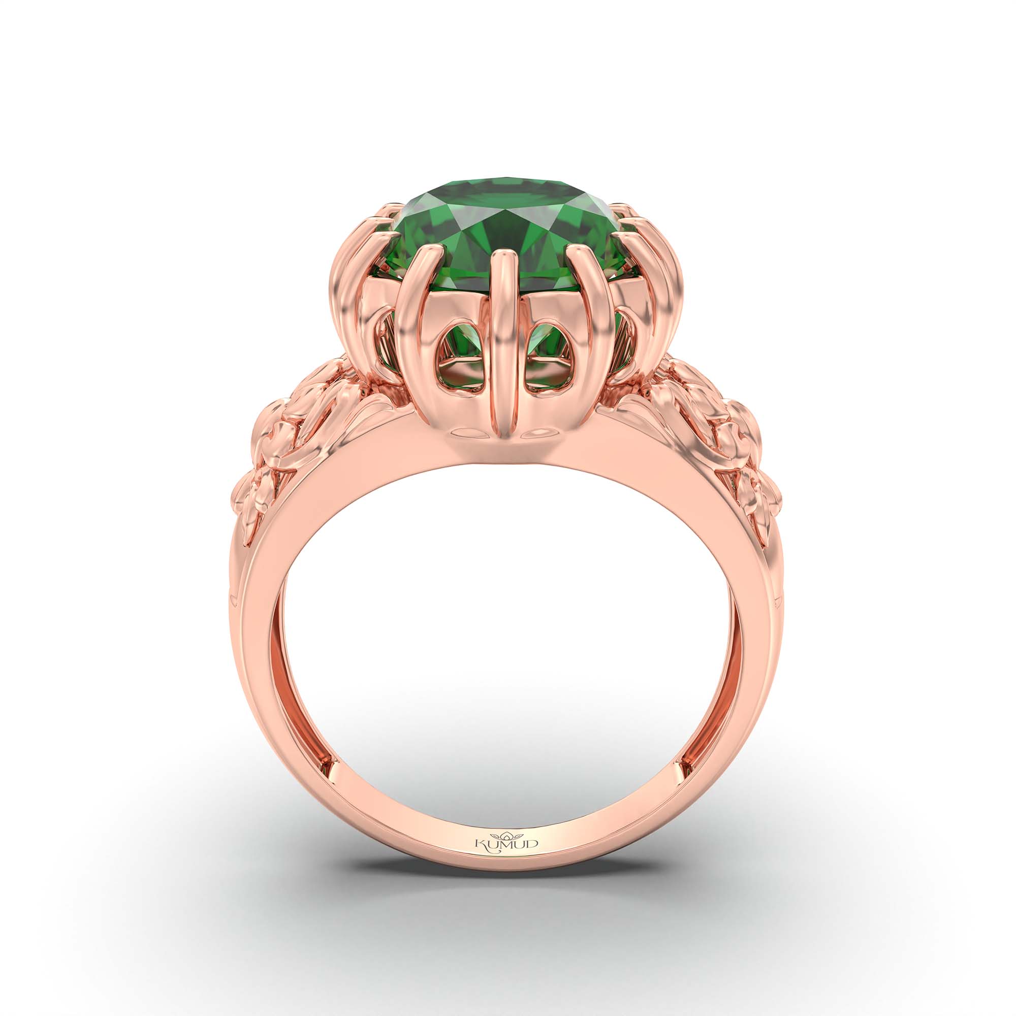 Emerald (Panna) Ring for Men in 18K Rose Gold – Oval 14x11 mm, Prong Setting, 9 g (Design K12-9) thumbnail