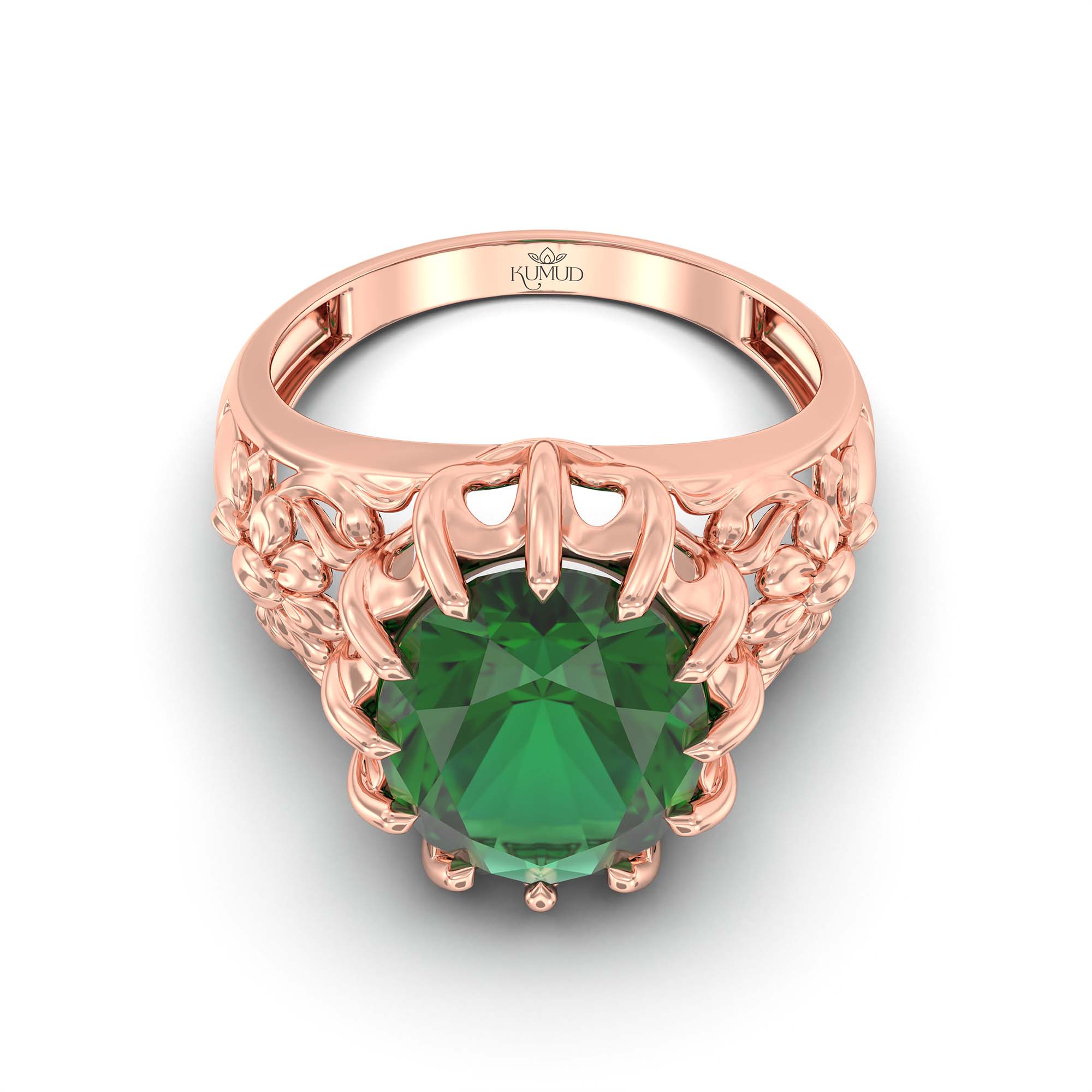 Emerald (Panna) Ring for Men in 18K Rose Gold – Oval 14x11 mm, Prong Setting, 9 g (Design K12-9) thumbnail