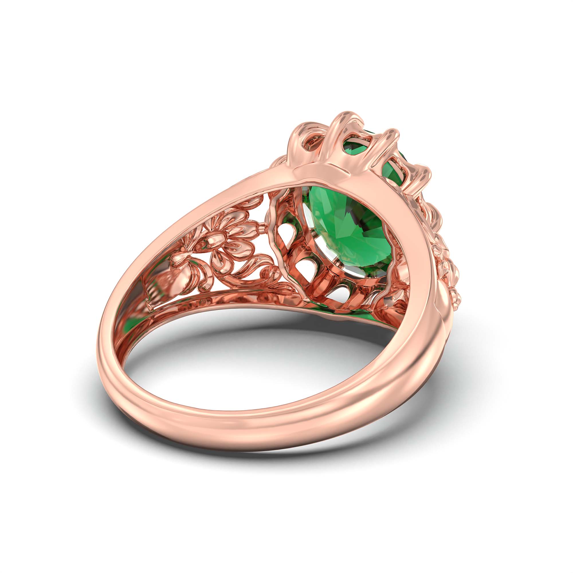 Emerald (Panna) Ring for Men in 18K Rose Gold – Oval 14x11 mm, Prong Setting, 9 g (Design K12-9) thumbnail