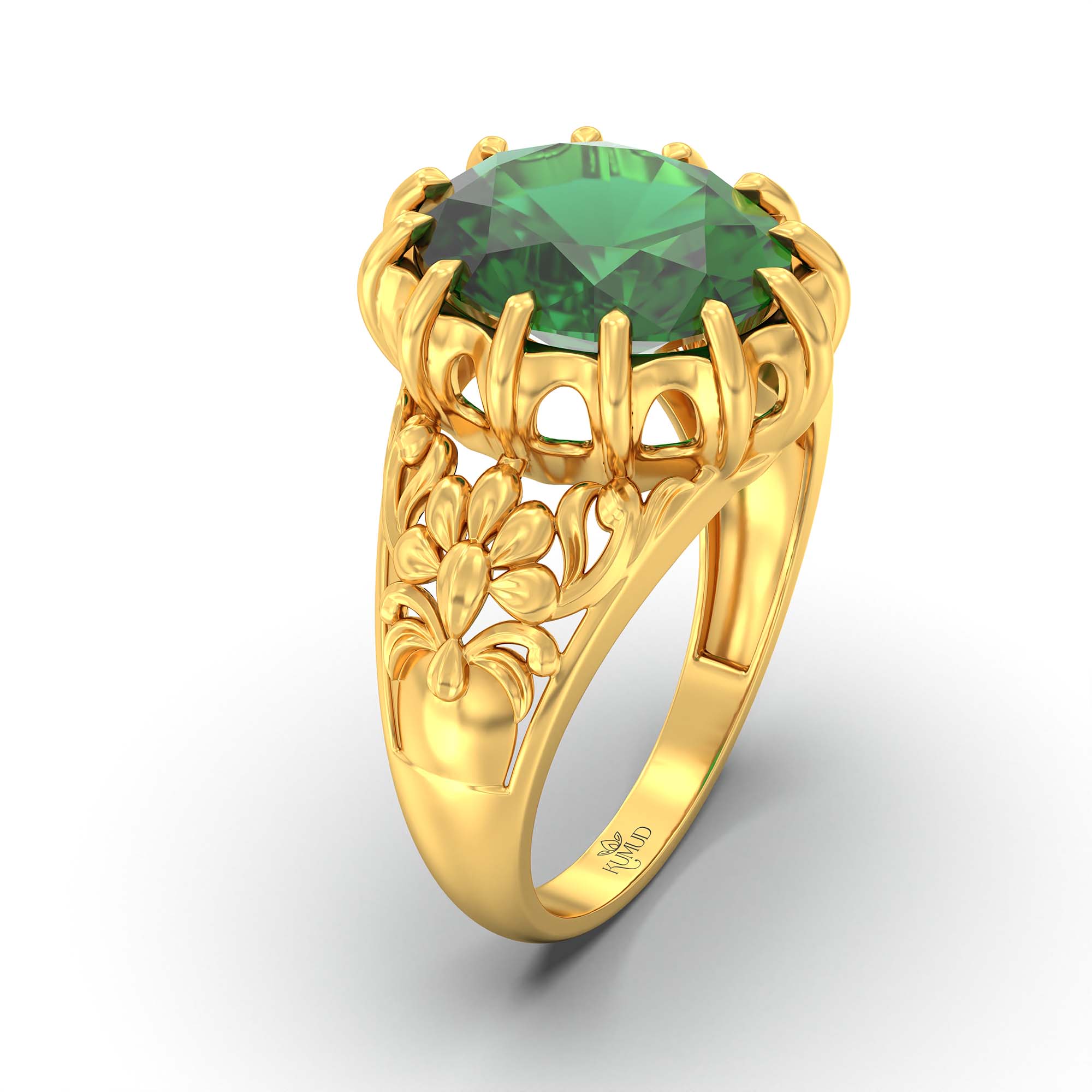 Emerald (Panna) Ring for Men in 22K Yellow Gold – Oval 14x11 mm, Prong Setting, 9 g (Design K12-9) thumbnail