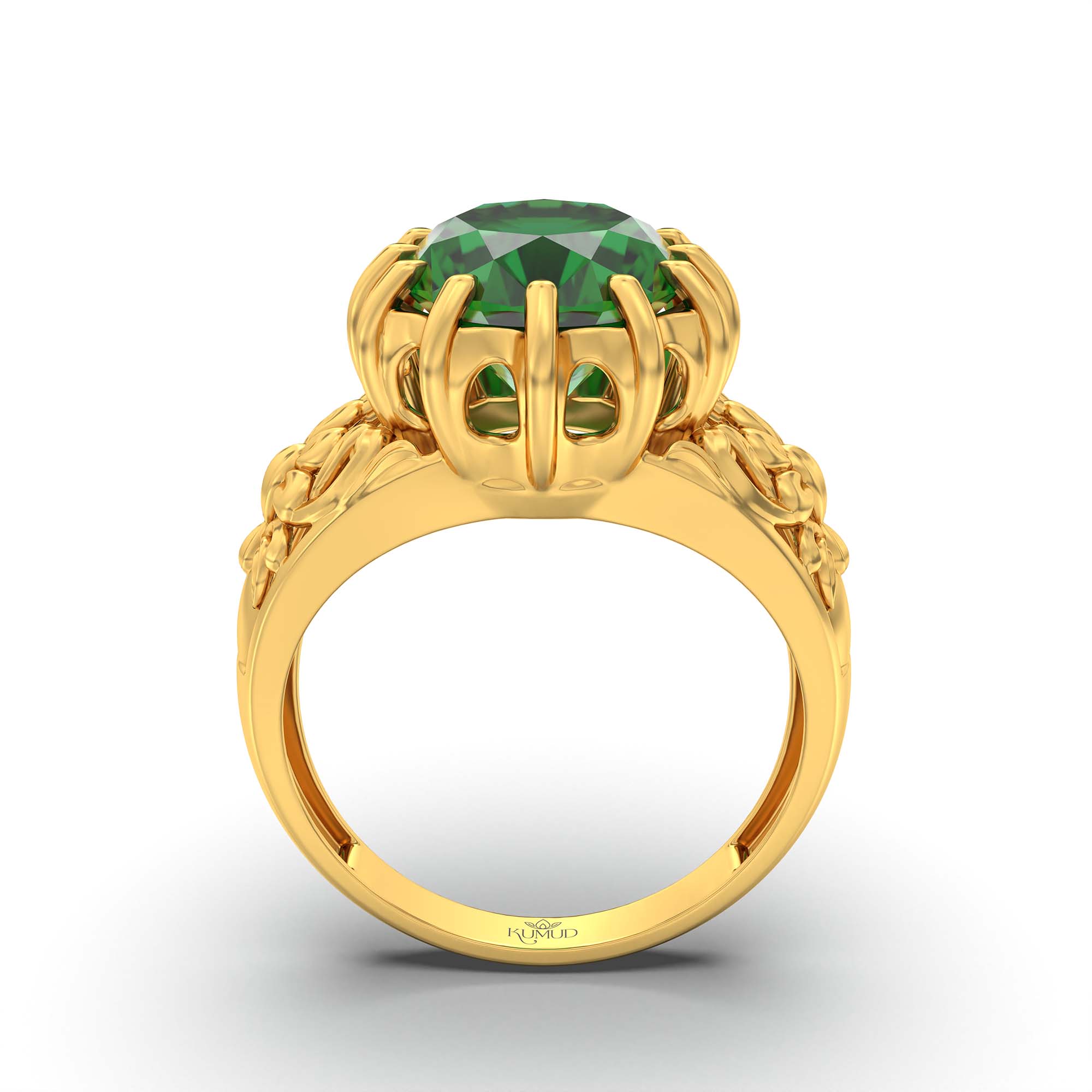 Emerald (Panna) Ring for Men in 22K Yellow Gold – Oval 14x11 mm, Prong Setting, 9 g (Design K12-9) thumbnail