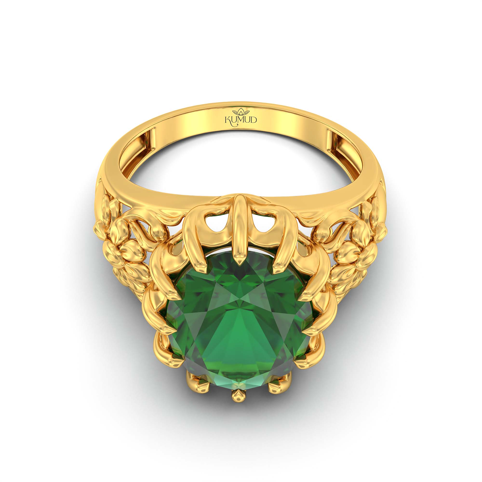 Emerald (Panna) Ring for Men in 22K Yellow Gold – Oval 14x11 mm, Prong Setting, 9 g (Design K12-9) thumbnail