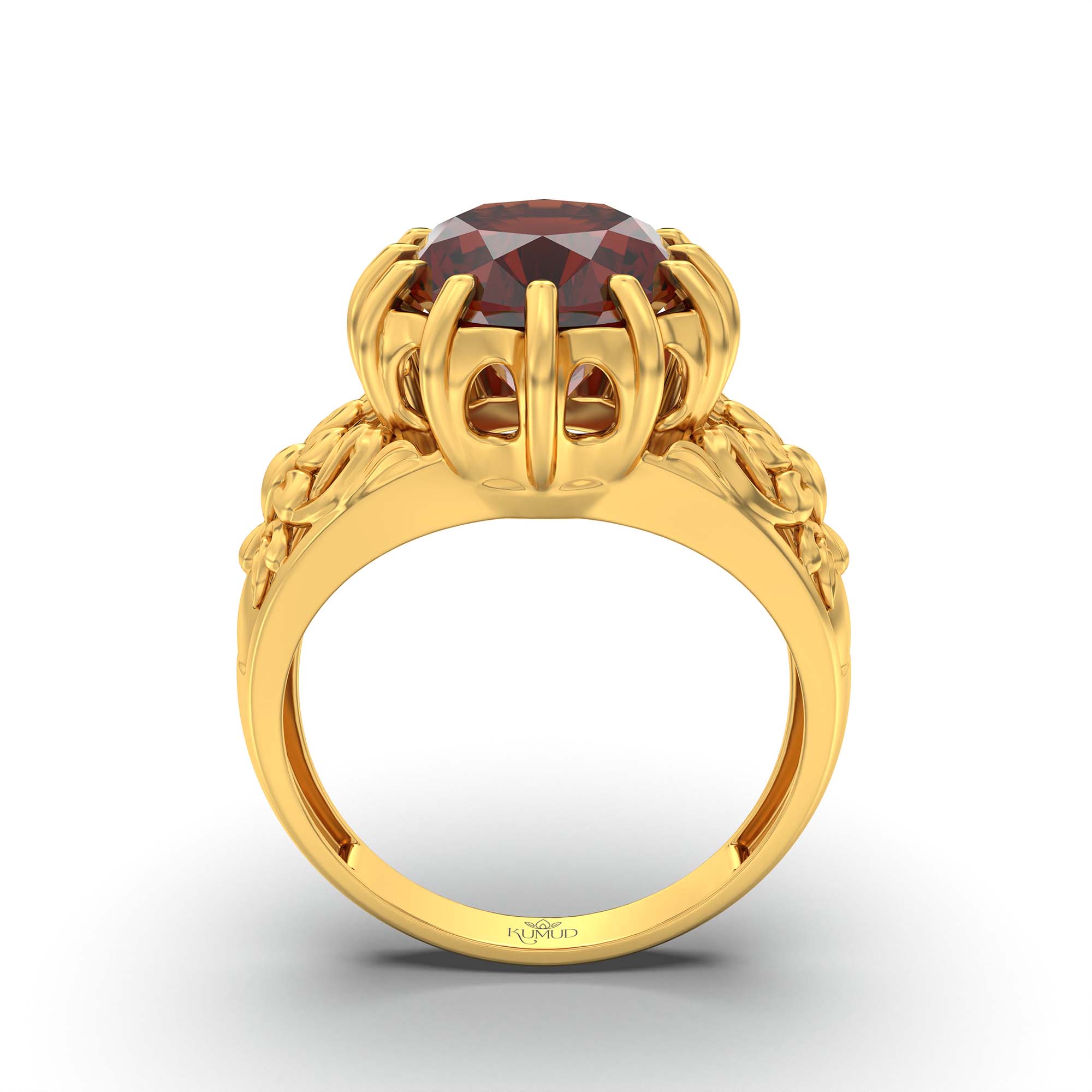 Hessonite (Gomed) Ring for Men in 22K Yellow Gold – Oval 14x11 mm, Prong Setting, 9 g (Design K12-9) thumbnail