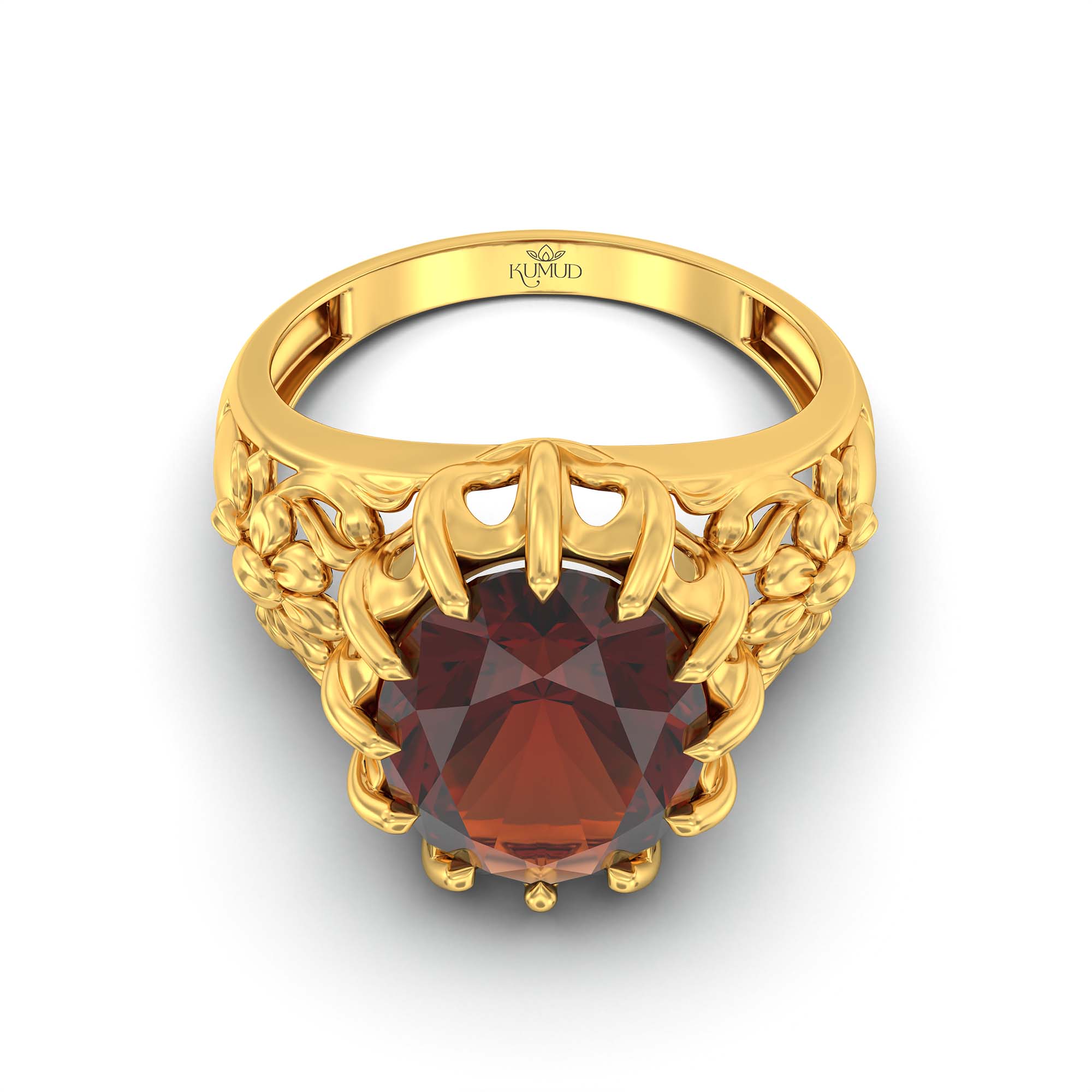 Hessonite (Gomed) Ring for Men in 22K Yellow Gold – Oval 14x11 mm, Prong Setting, 9 g (Design K12-9) thumbnail