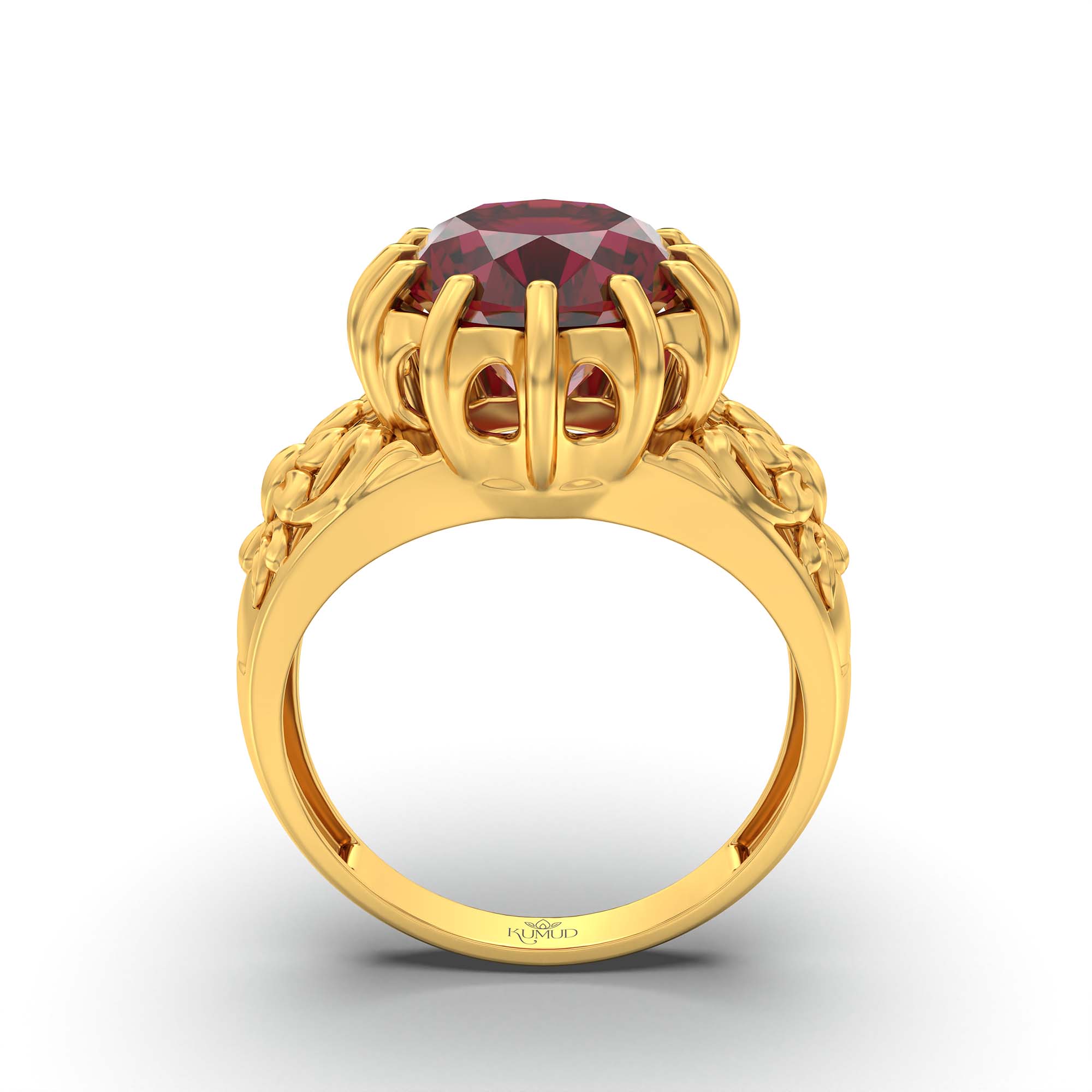 Ruby (Manik) Ring for Men in 22K Yellow Gold – Oval 14x11 mm, Prong Setting, 9 g (Design K12-9) thumbnail