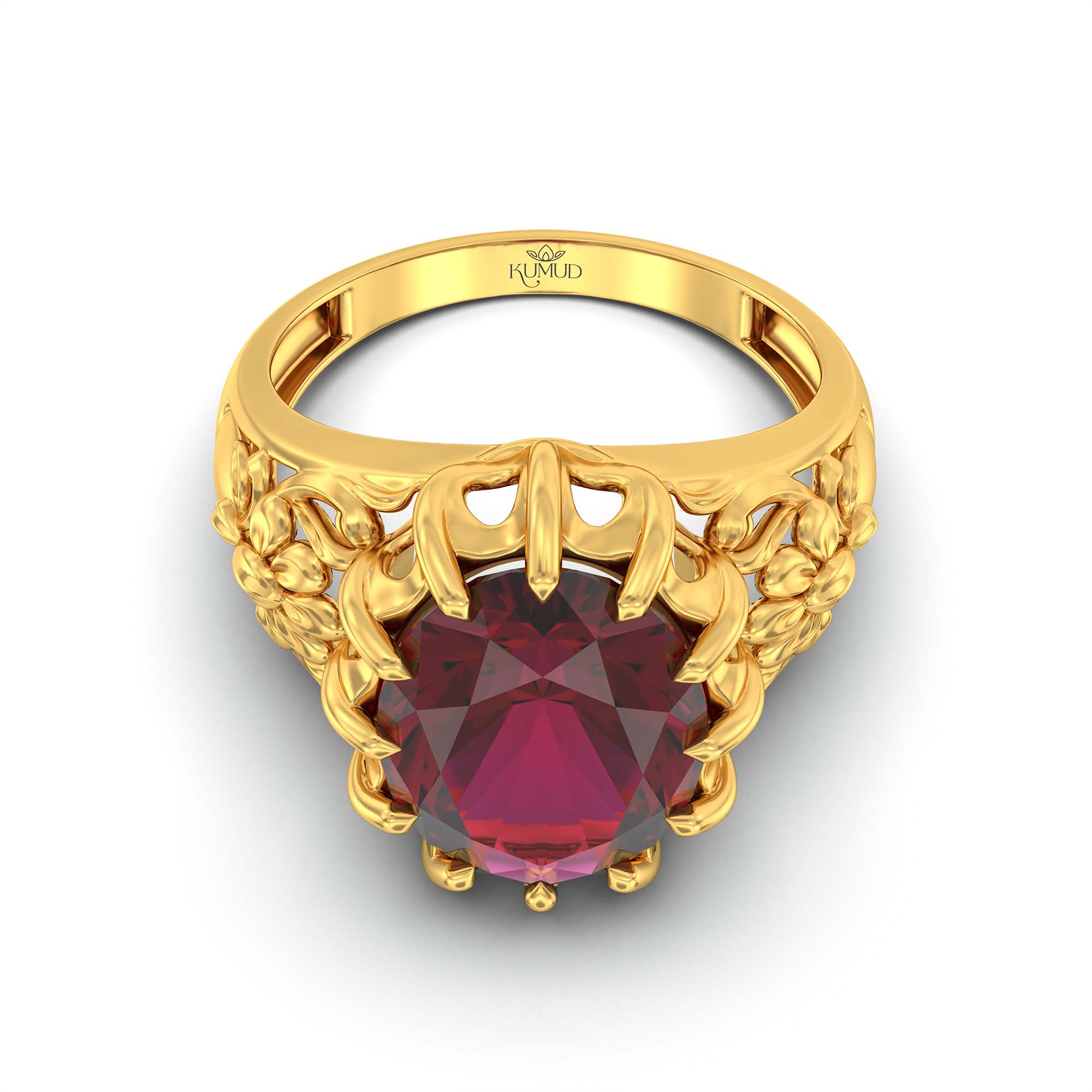 Ruby (Manik) Ring for Men in 22K Yellow Gold – Oval 14x11 mm, Prong Setting, 9 g (Design K12-9) thumbnail