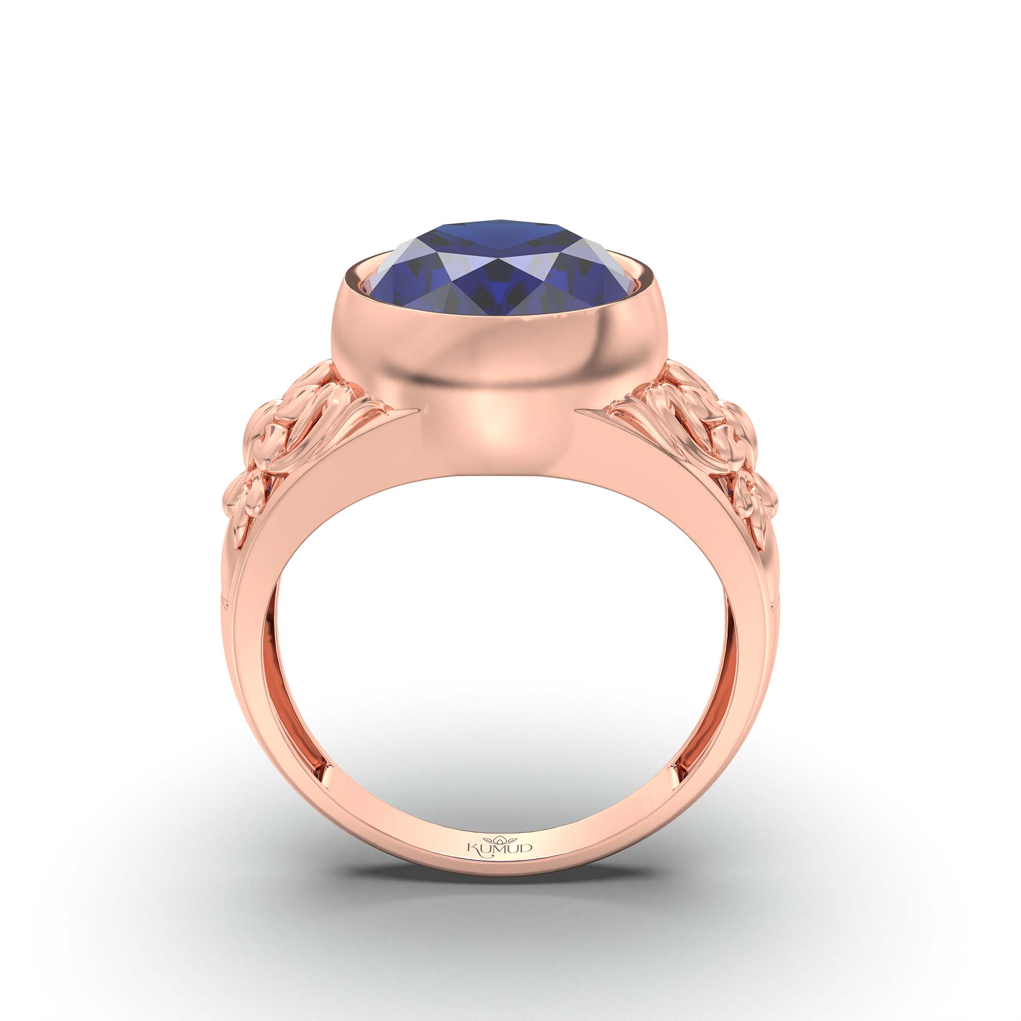 Blue Sapphire (Neelam) Ring for Men in 18K Rose Gold – Oval 14x11 mm, Bezel Setting, 9 g (Design K12-9) thumbnail