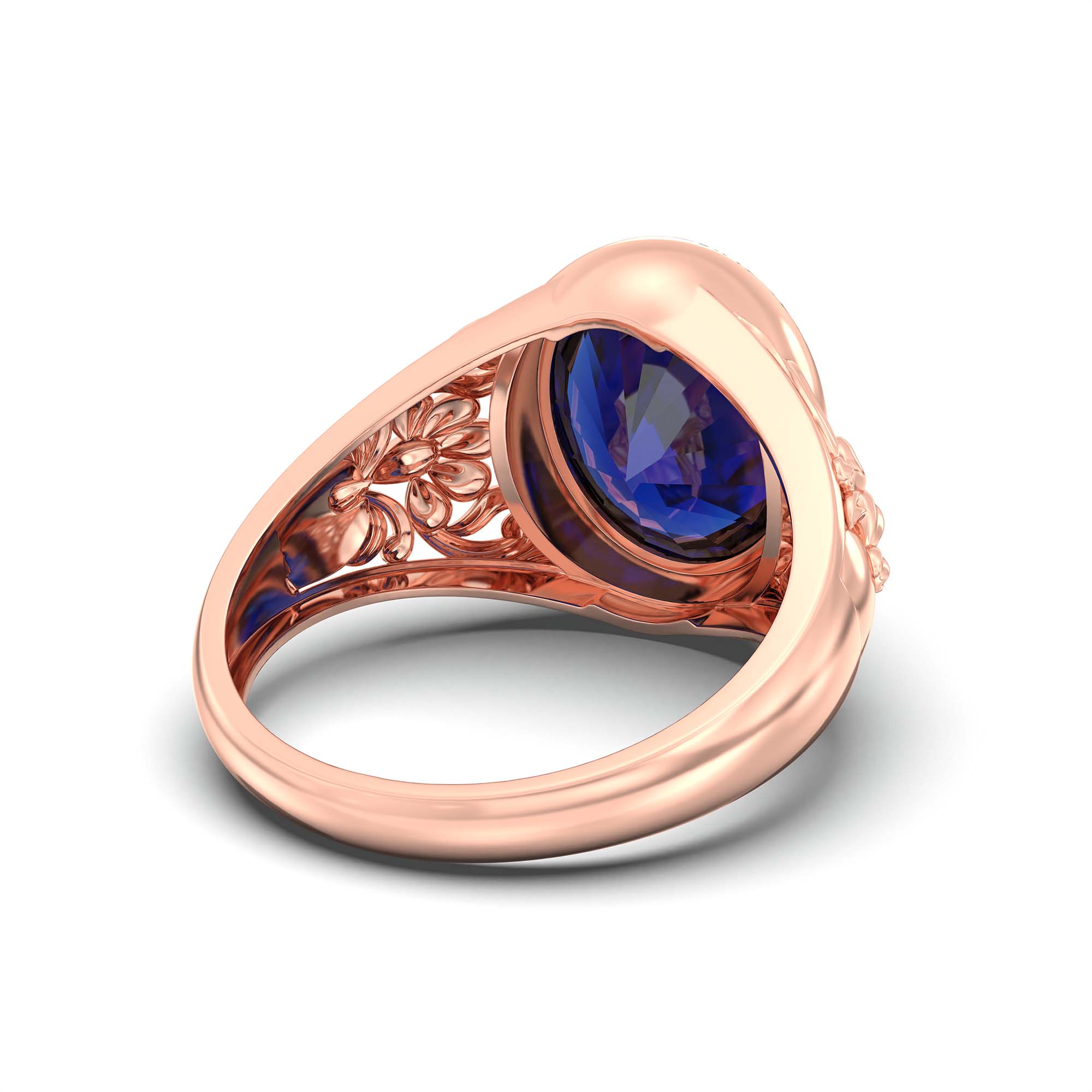 Blue Sapphire (Neelam) Ring for Men in 18K Rose Gold – Oval 14x11 mm, Bezel Setting, 9 g (Design K12-9) thumbnail