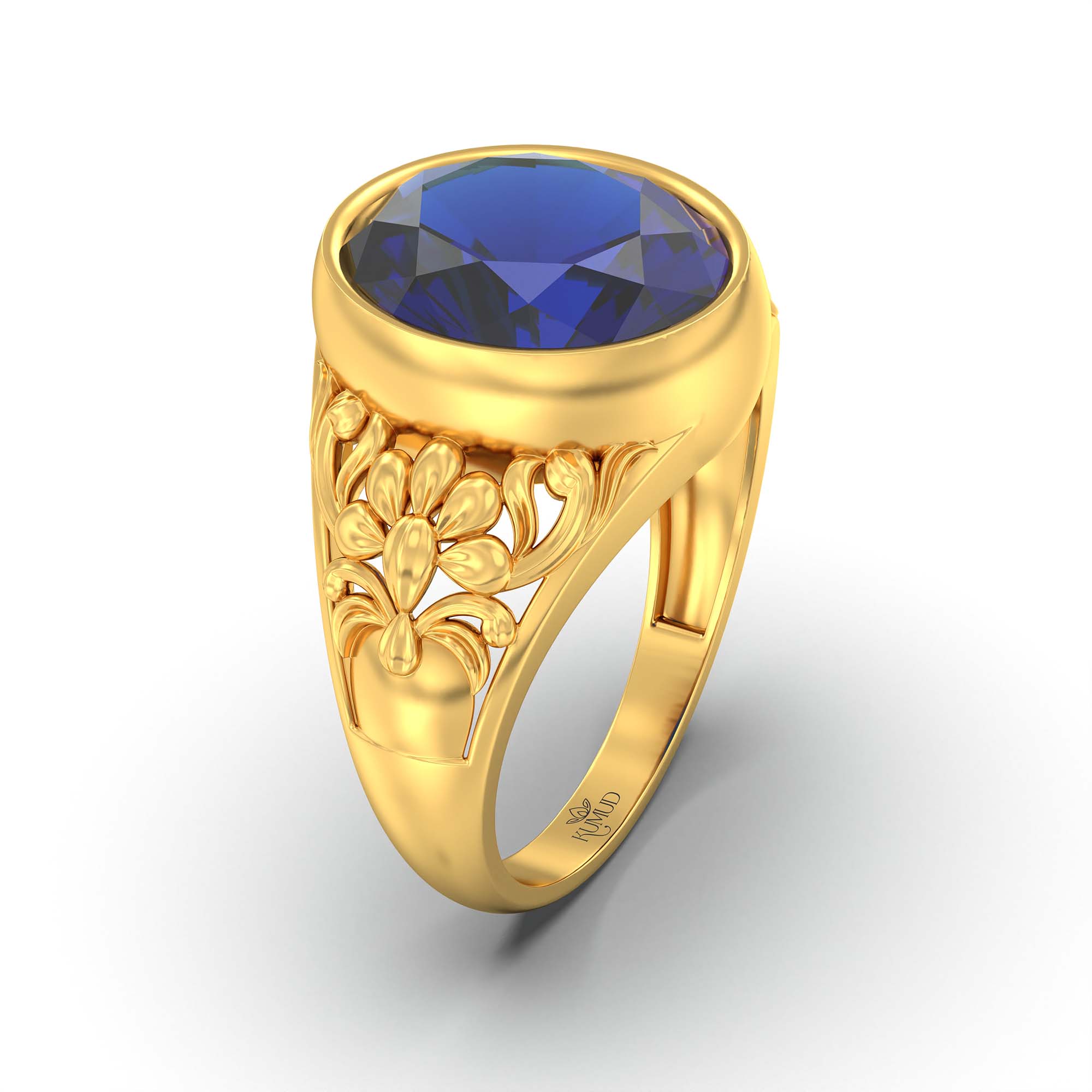 Blue Sapphire (Neelam) Ring for Men in 22K Yellow Gold – Oval 14x11 mm, Bezel Setting, 9 g (Design K12-9) thumbnail