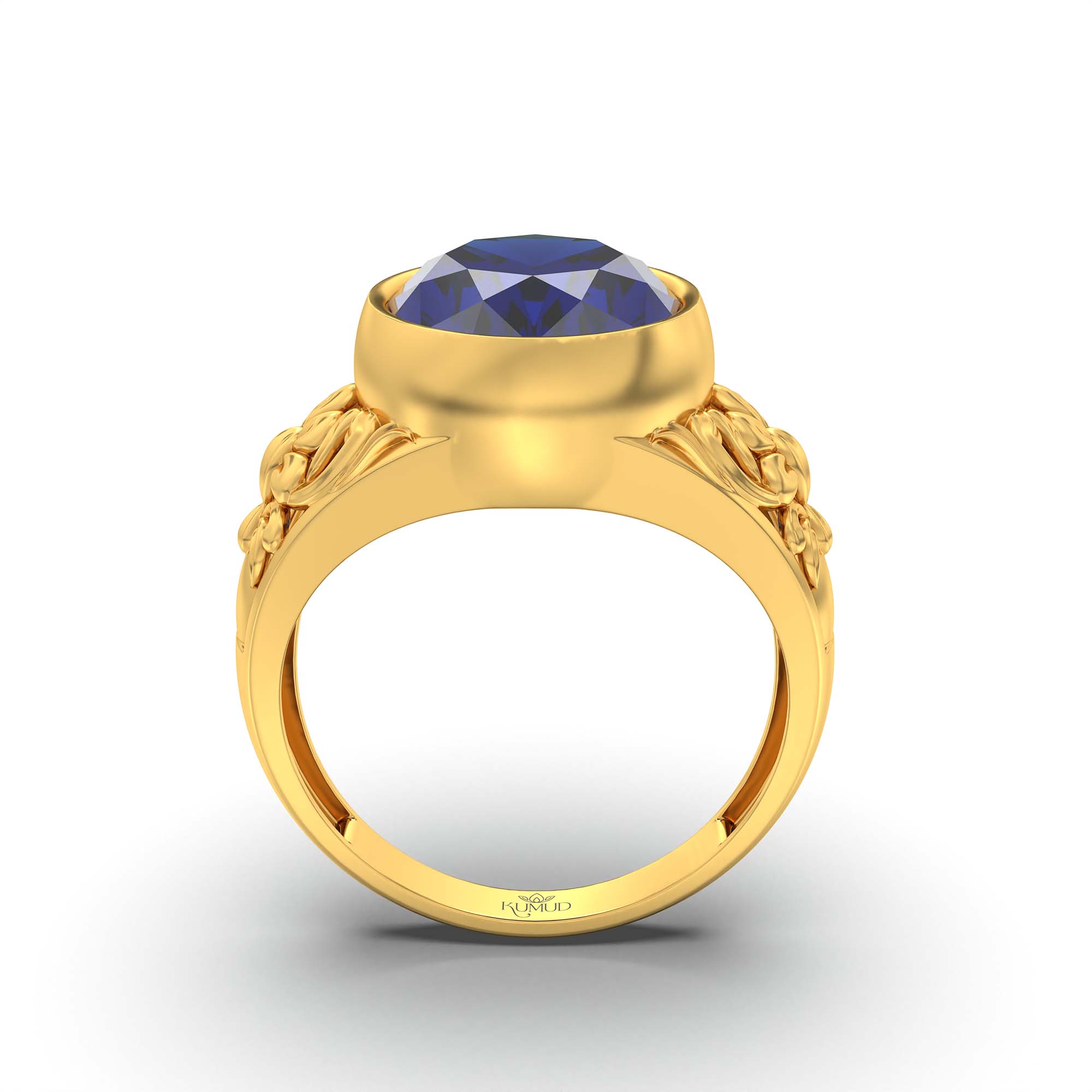 Blue Sapphire (Neelam) Ring for Men in 22K Yellow Gold – Oval 14x11 mm, Bezel Setting, 9 g (Design K12-9) thumbnail