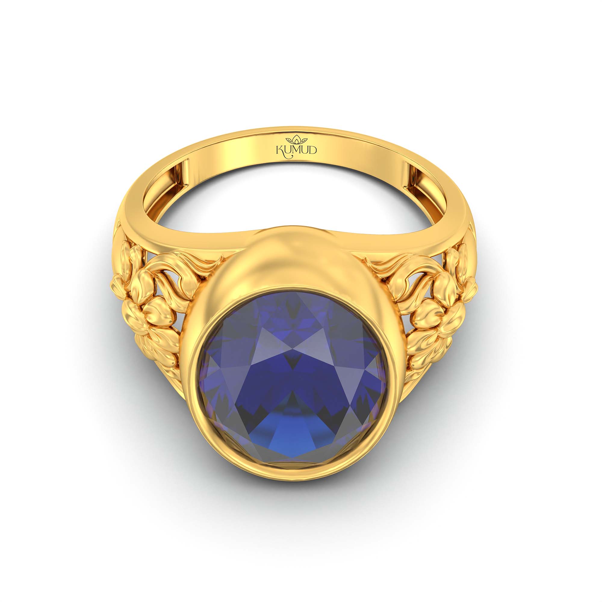 Blue Sapphire (Neelam) Ring for Men in 22K Yellow Gold – Oval 14x11 mm, Bezel Setting, 9 g (Design K12-9) thumbnail