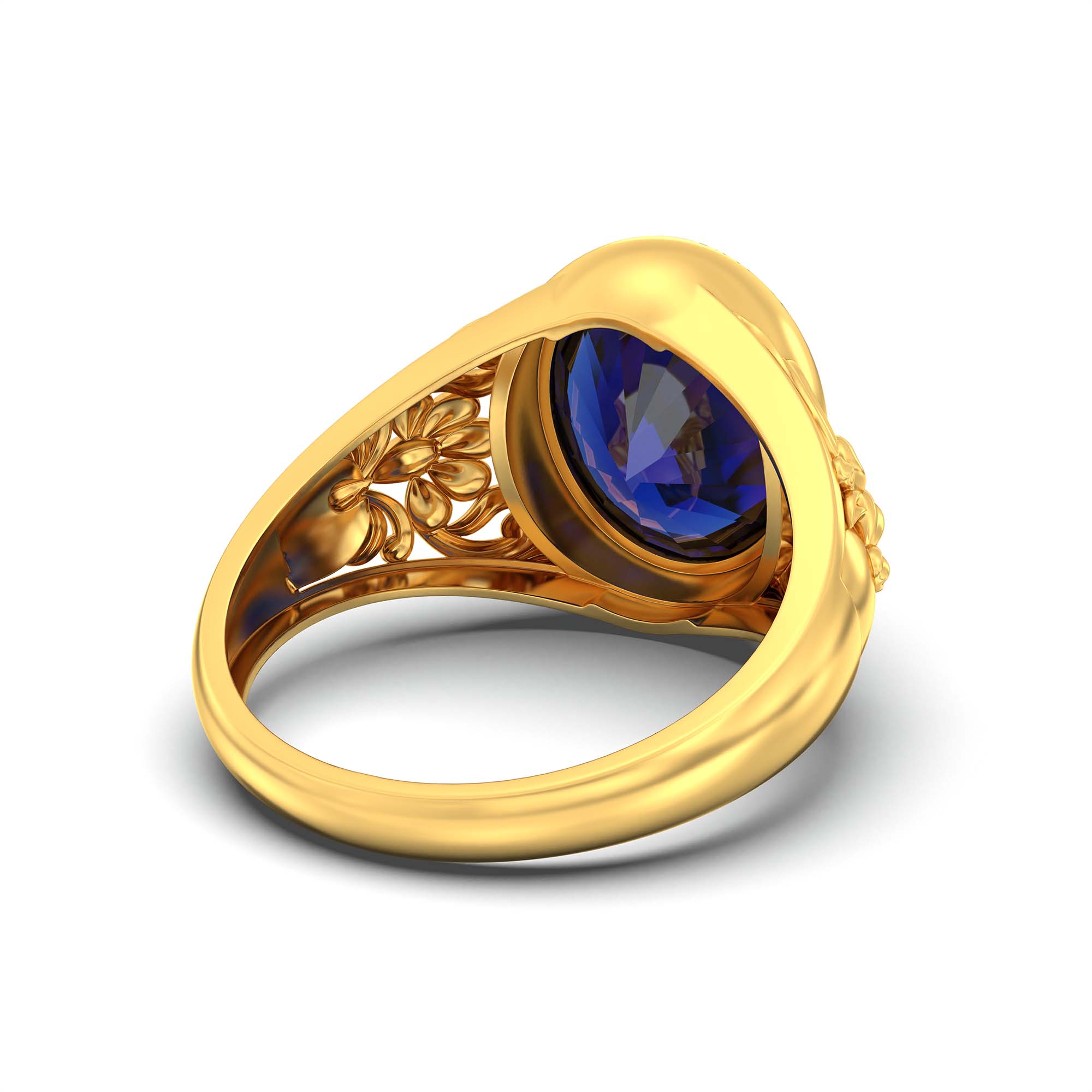 Blue Sapphire (Neelam) Ring for Men in 22K Yellow Gold – Oval 14x11 mm, Bezel Setting, 9 g (Design K12-9) thumbnail