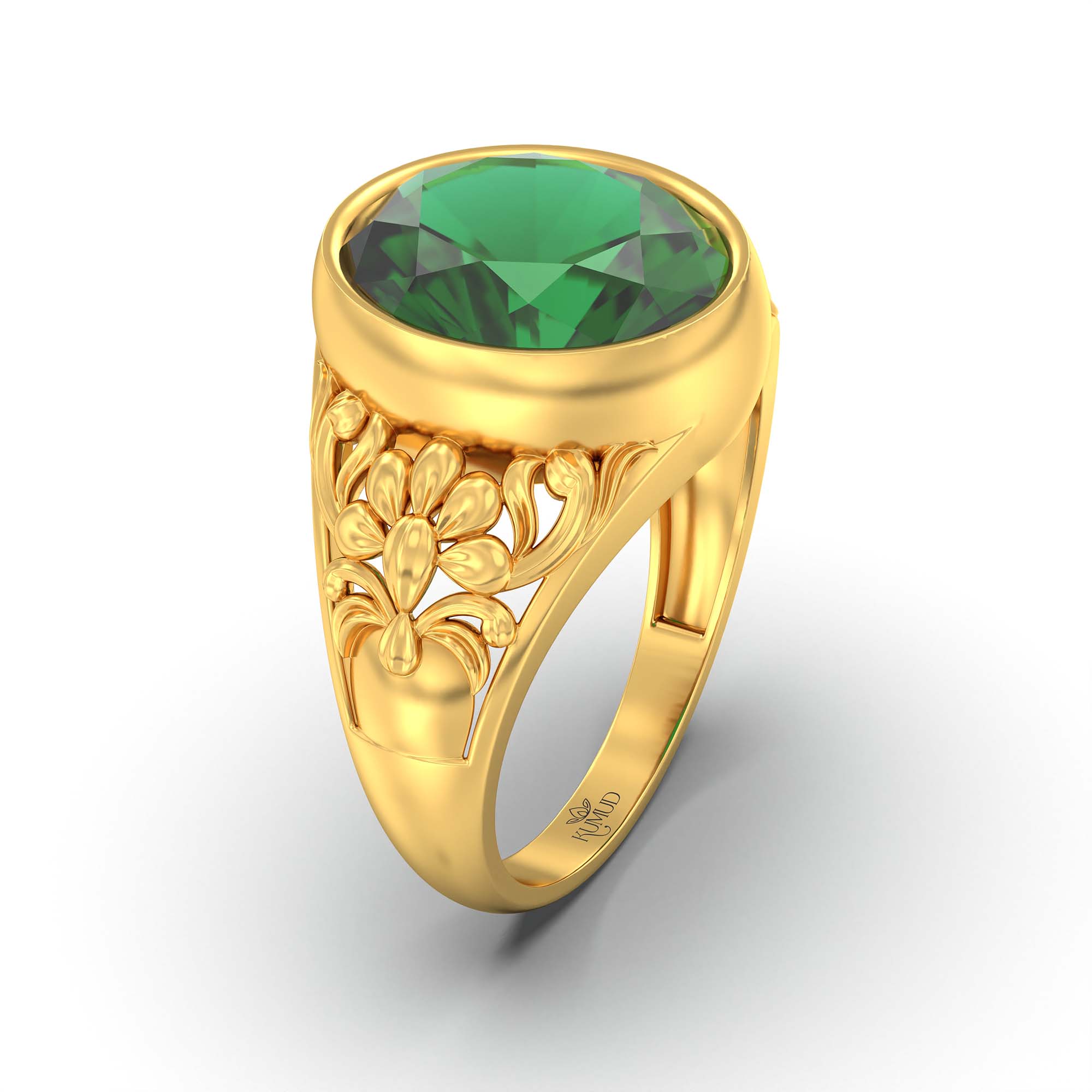 Emerald (Panna) Ring for Men in 22K Yellow Gold – Oval 14x11 mm, Bezel Setting, 9 g (Design K12-9) thumbnail