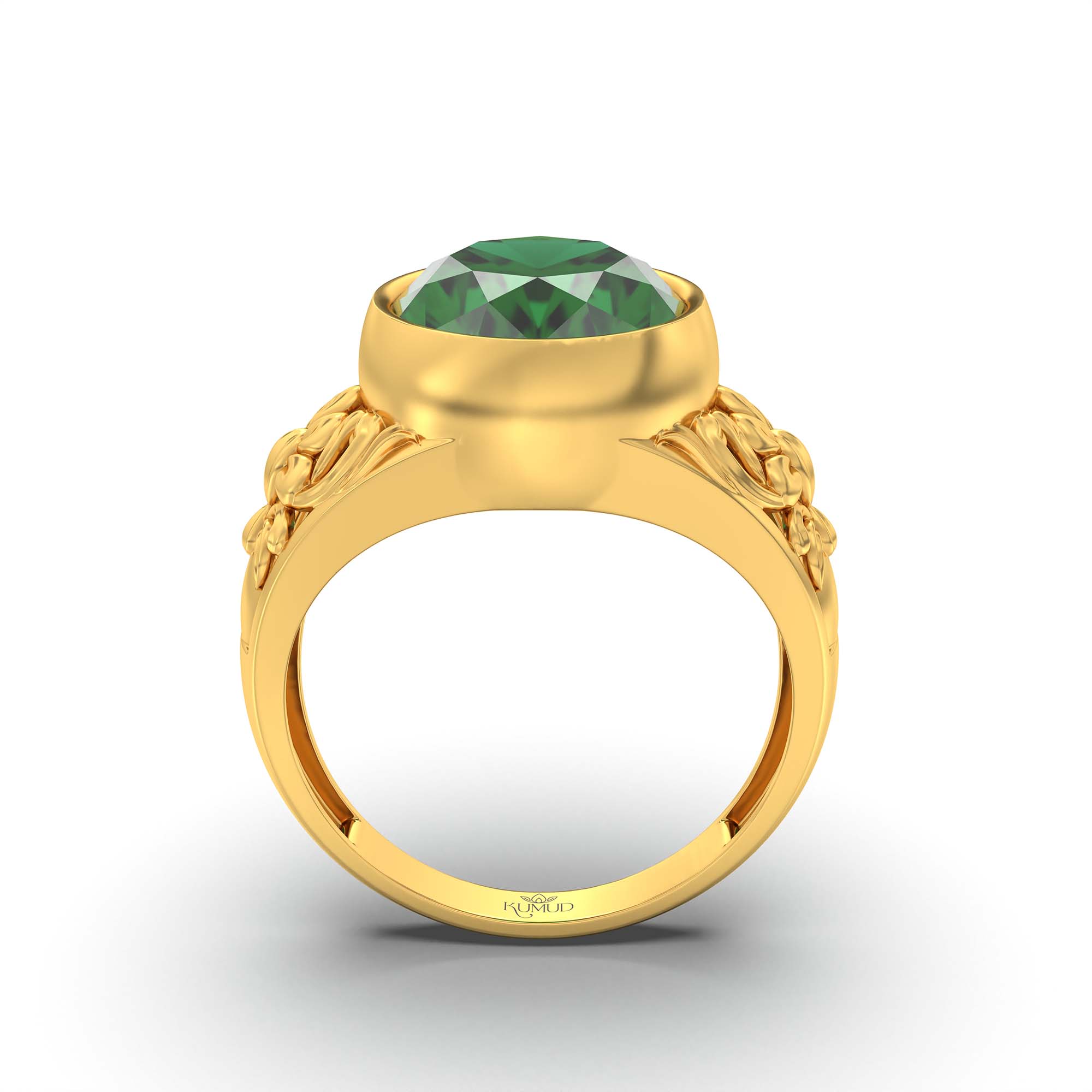 Emerald (Panna) Ring for Men in 22K Yellow Gold – Oval 14x11 mm, Bezel Setting, 9 g (Design K12-9) thumbnail