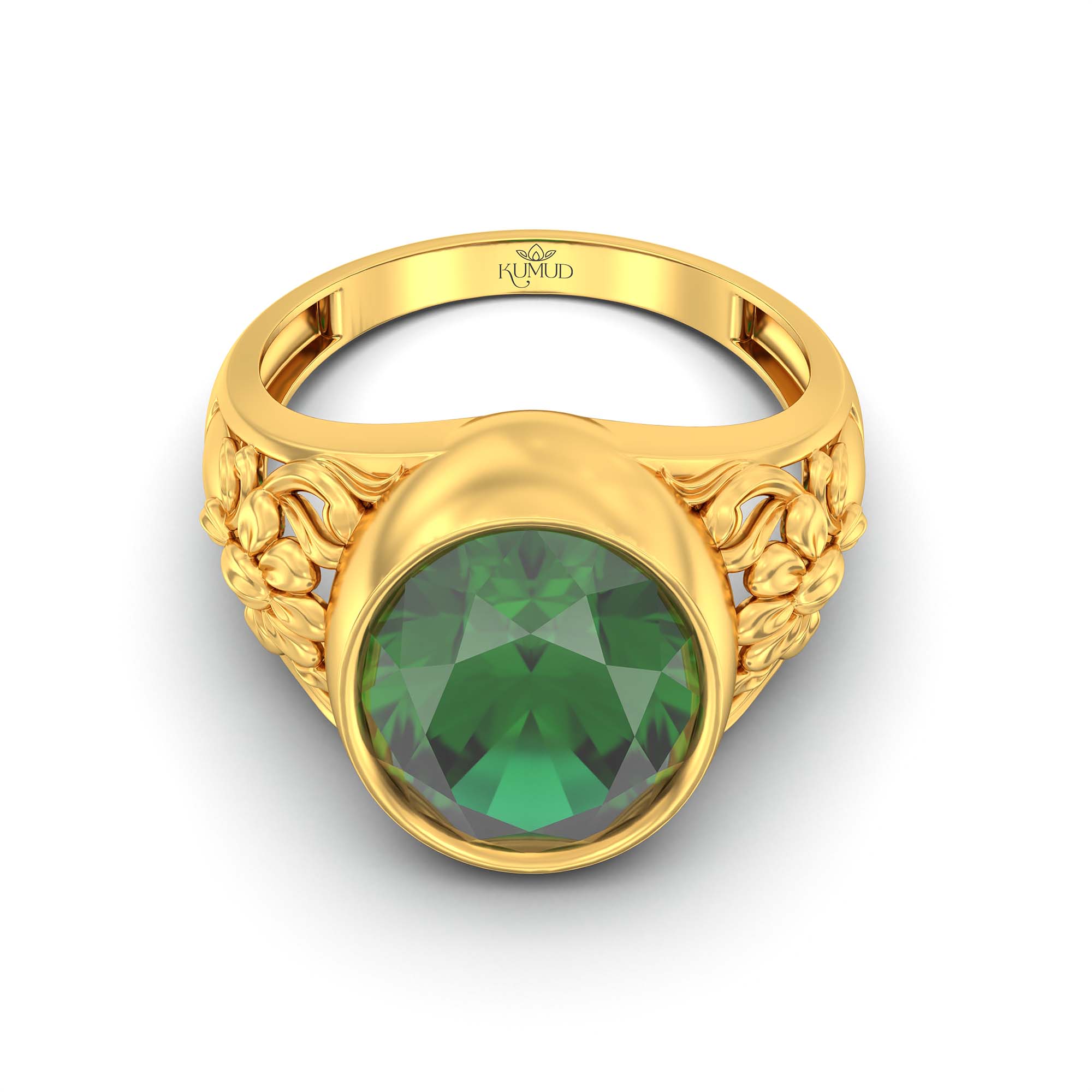 Emerald (Panna) Ring for Men in 22K Yellow Gold – Oval 14x11 mm, Bezel Setting, 9 g (Design K12-9) thumbnail