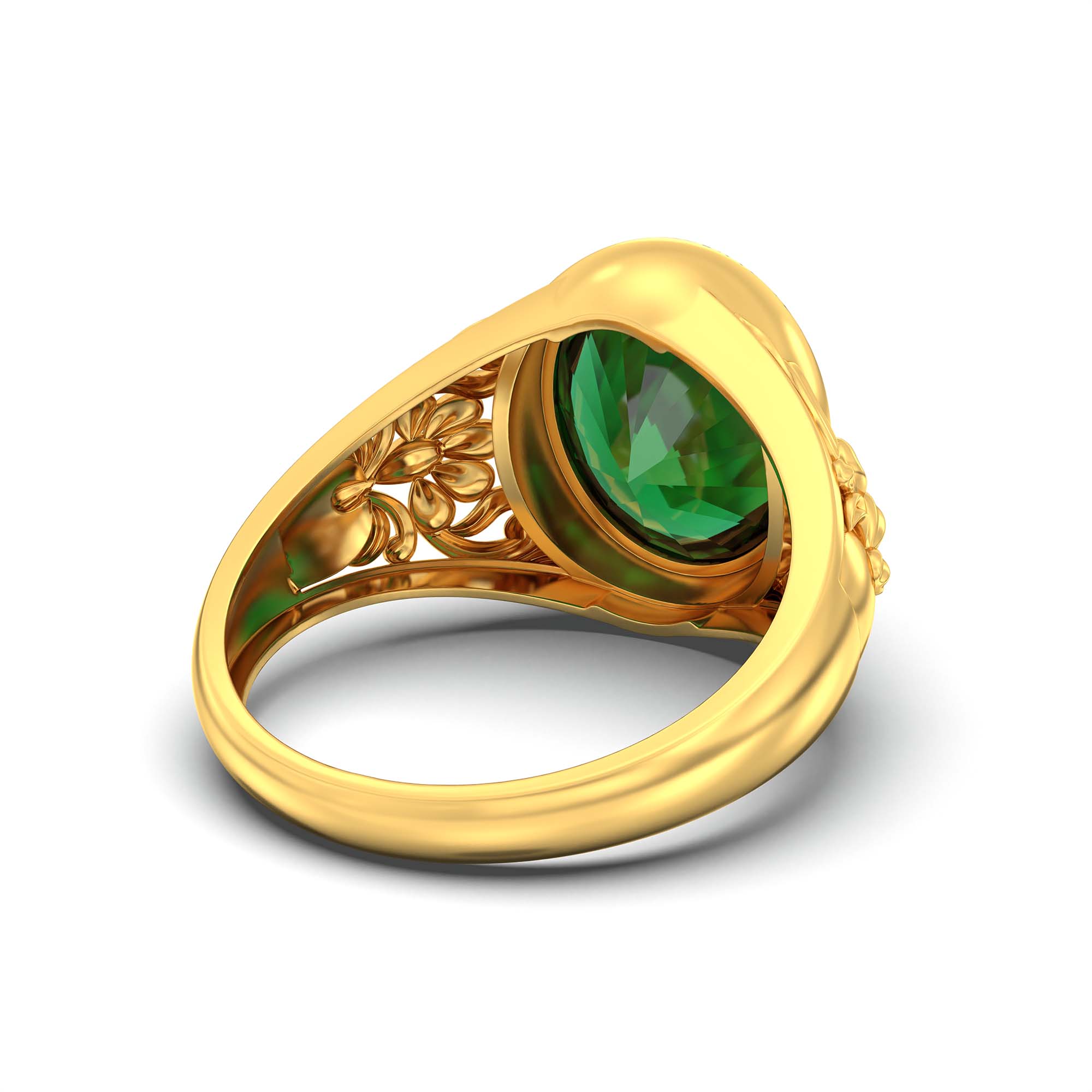 Emerald (Panna) Ring for Men in 22K Yellow Gold – Oval 14x11 mm, Bezel Setting, 9 g (Design K12-9) thumbnail