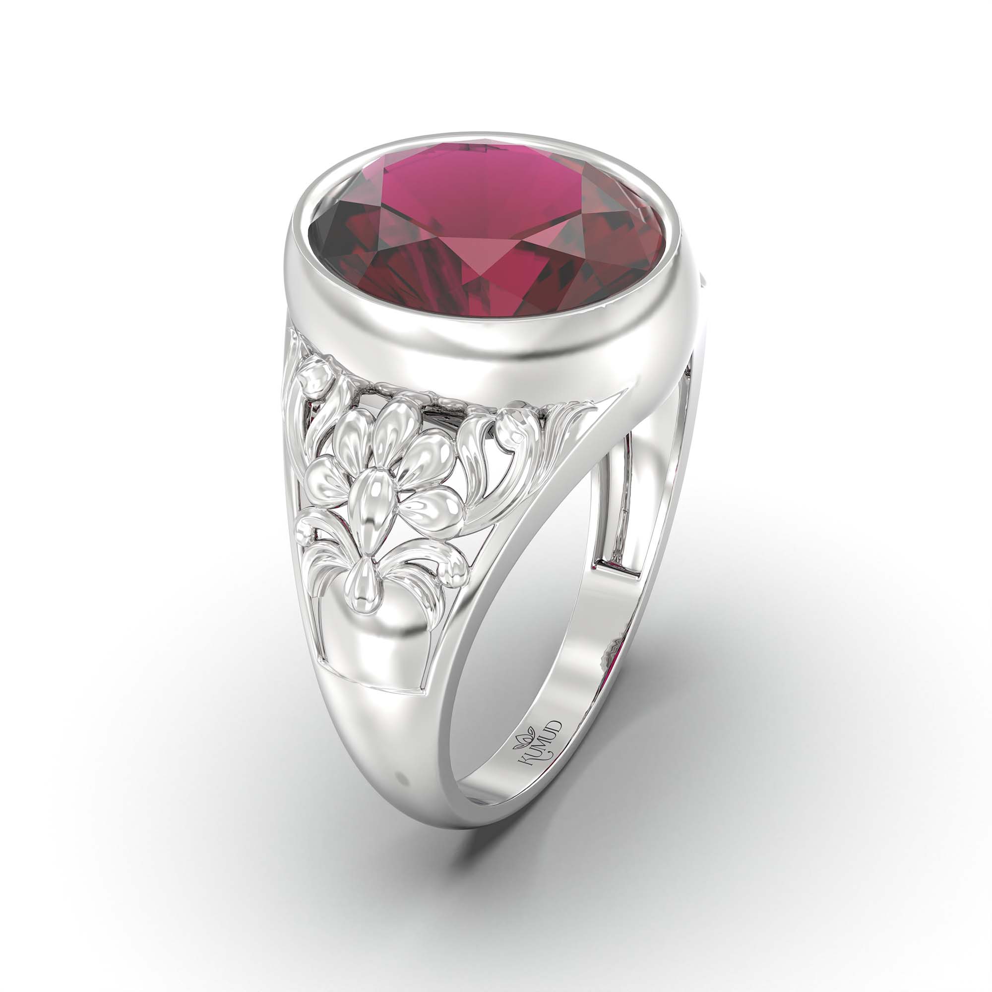 Ruby (Manik) Ring for Men in 925 Sterling Silver – Oval 14x11 mm, Bezel Setting, 9 g (Design K12-9) thumbnail
