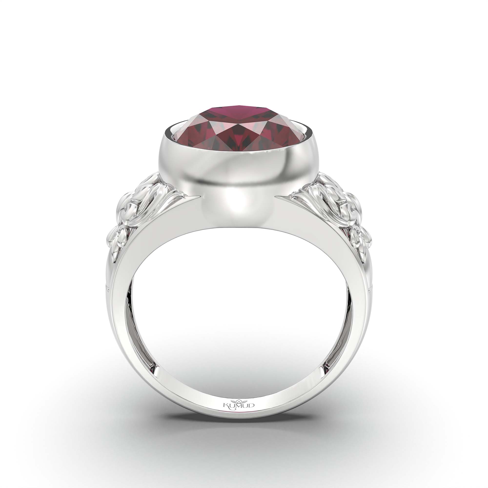 Ruby (Manik) Ring for Men in 925 Sterling Silver – Oval 14x11 mm, Bezel Setting, 9 g (Design K12-9) thumbnail