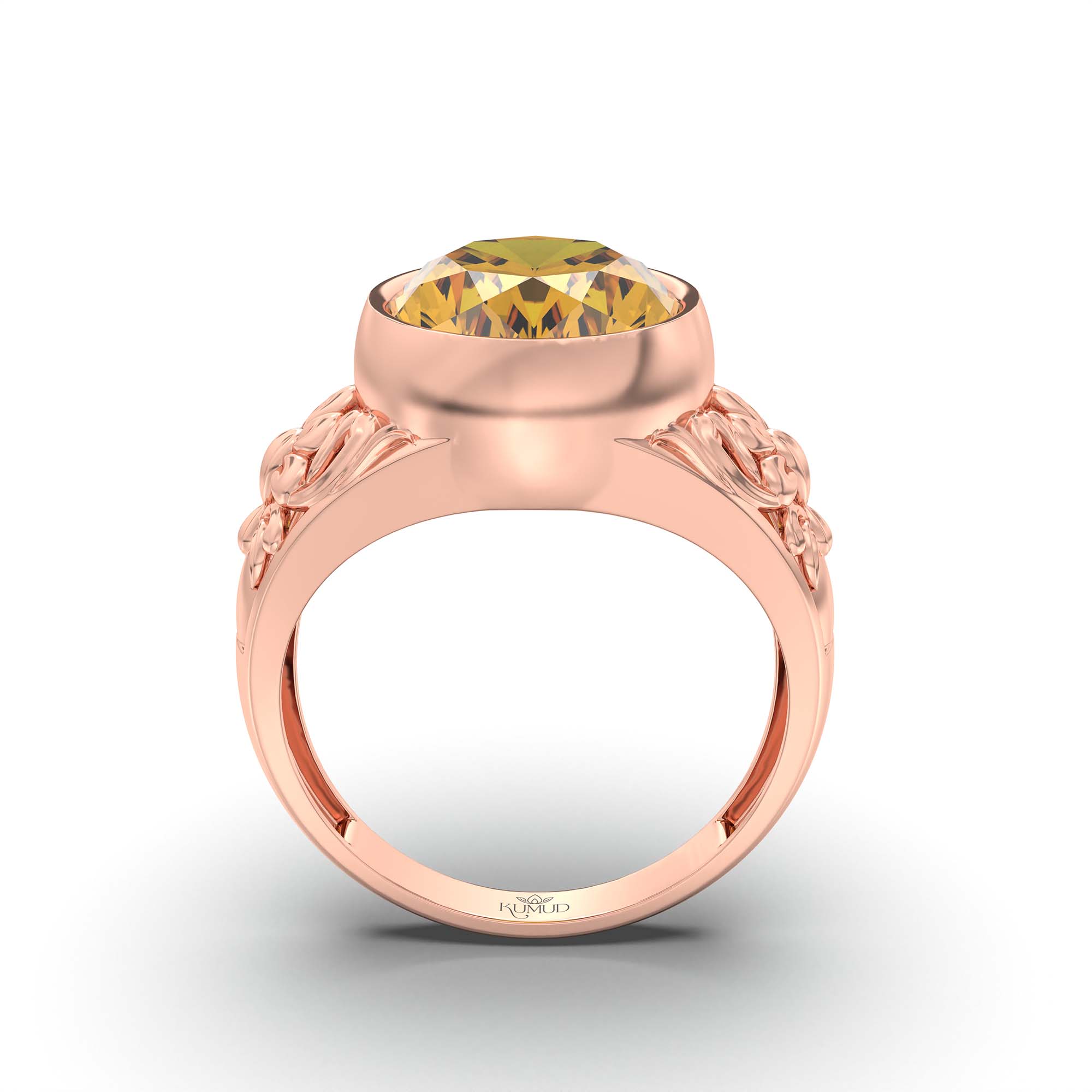 Yellow Sapphire (Pukhraj) Ring for Men in 18K Rose Gold – Oval 14x11 mm, Bezel Setting, 9 g (Design K12-9) thumbnail