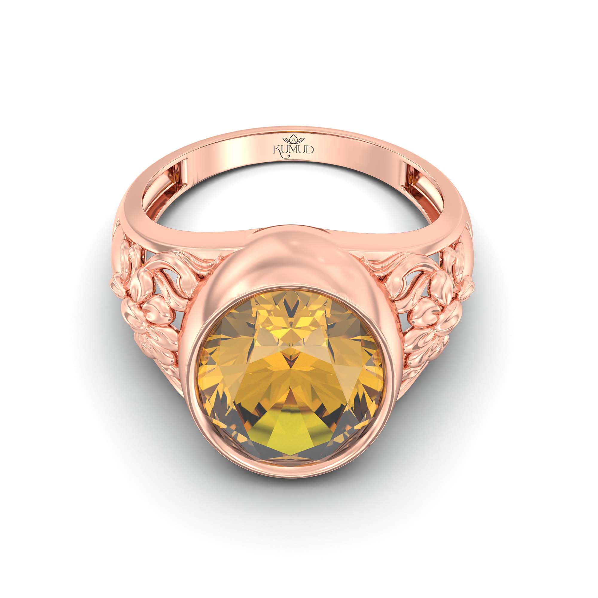 Yellow Sapphire (Pukhraj) Ring for Men in 18K Rose Gold – Oval 14x11 mm, Bezel Setting, 9 g (Design K12-9) thumbnail