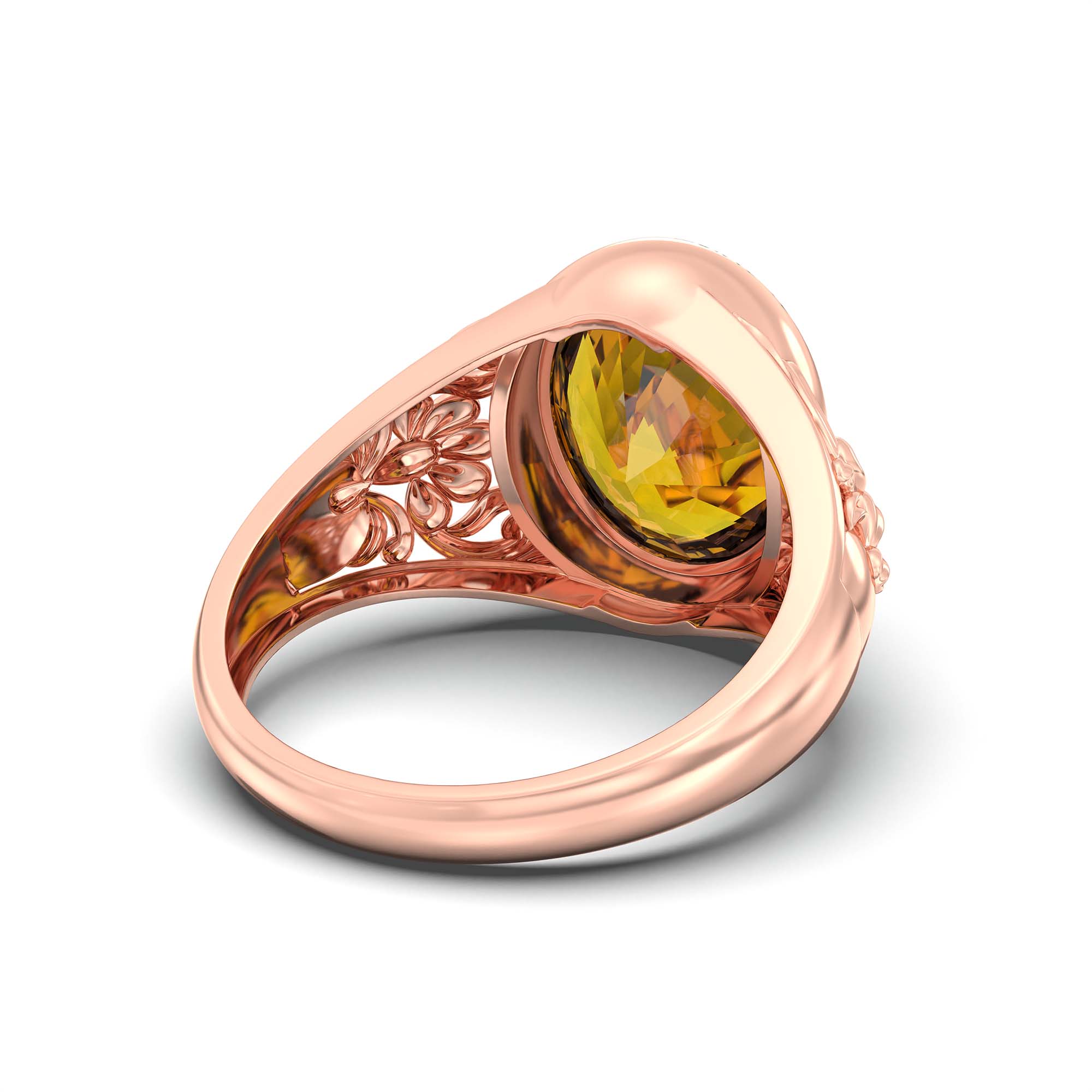 Yellow Sapphire (Pukhraj) Ring for Men in 18K Rose Gold – Oval 14x11 mm, Bezel Setting, 9 g (Design K12-9) thumbnail