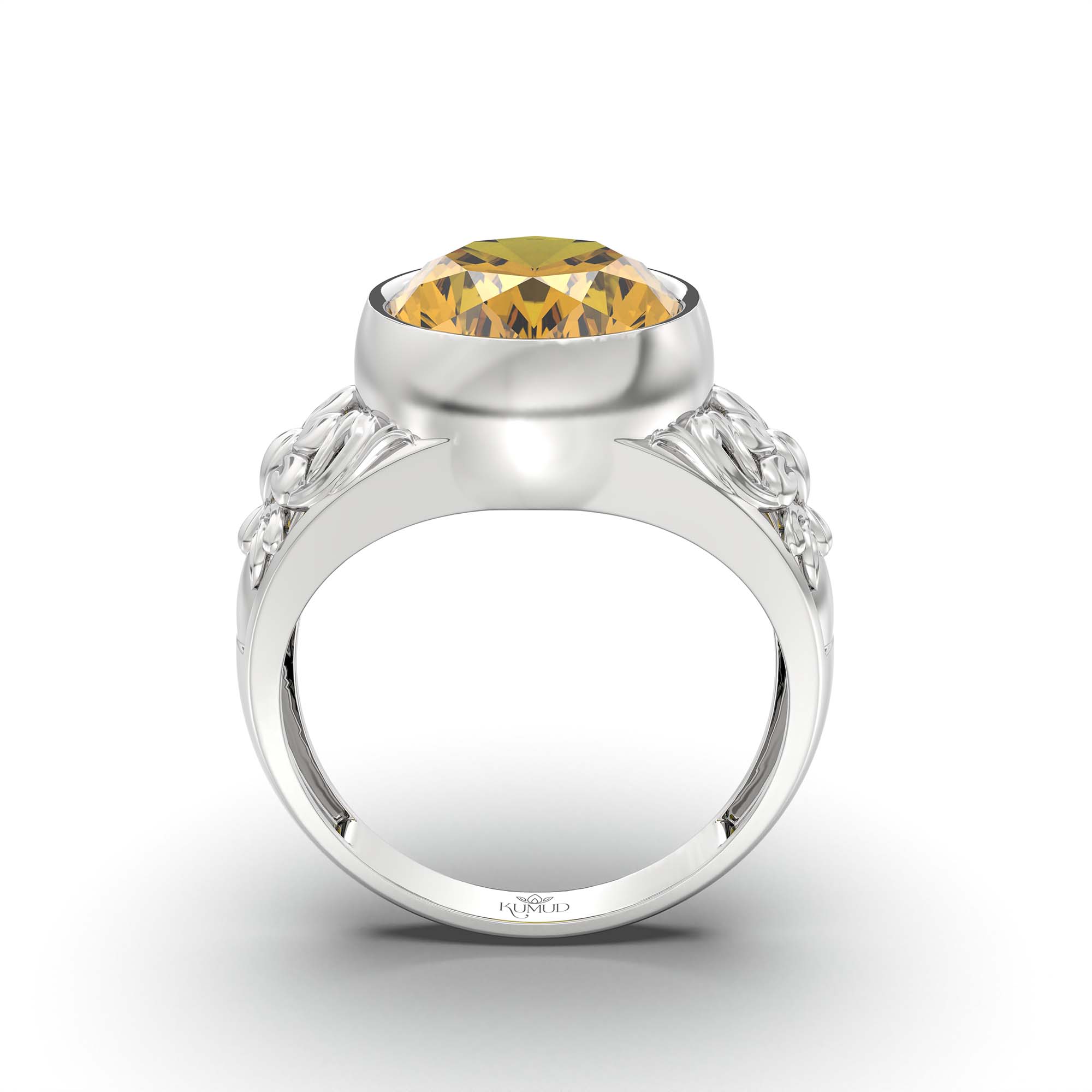 Yellow Sapphire (Pukhraj) Ring for Men in 925 Sterling Silver – Oval 14x11 mm, Bezel Setting, 9 g (Design K12-9) thumbnail