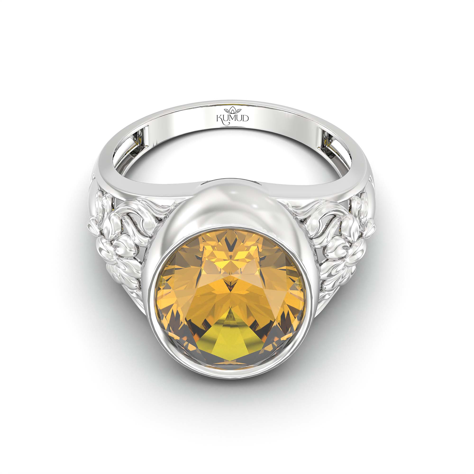 Yellow Sapphire (Pukhraj) Ring for Men in 925 Sterling Silver – Oval 14x11 mm, Bezel Setting, 9 g (Design K12-9) thumbnail