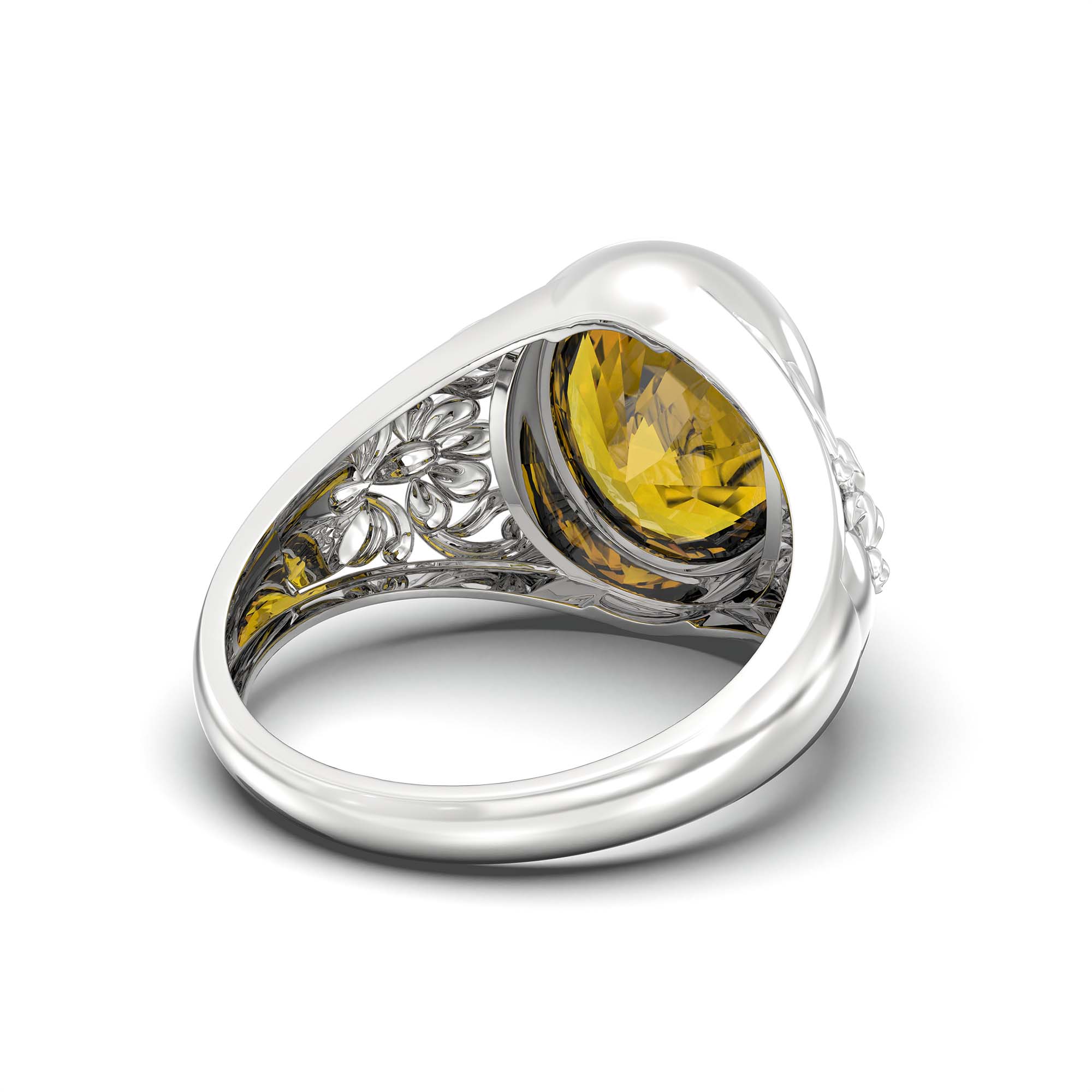 Yellow Sapphire (Pukhraj) Ring for Men in 18K White Gold – Oval 14x11 mm, Bezel Setting, 9 g (Design K12-9) thumbnail