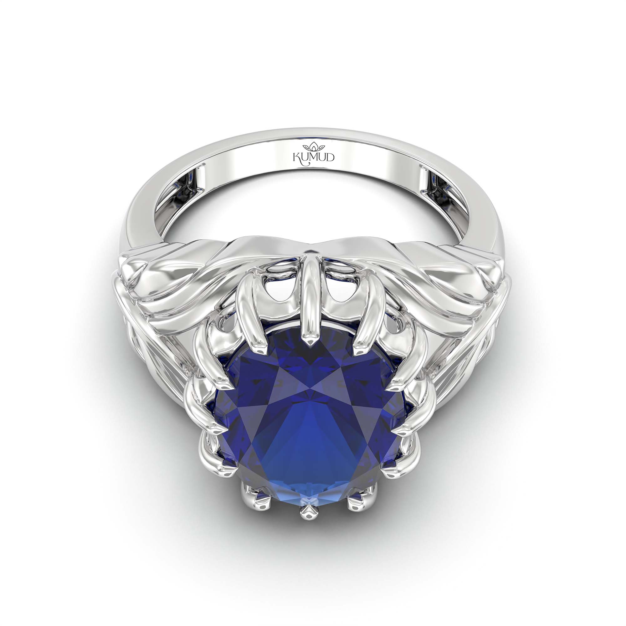 Blue Sapphire (Neelam) Ring for Men in 18K White Gold – Oval 14x11 mm, Prong Setting, 11 g (Design K12-10) thumbnail