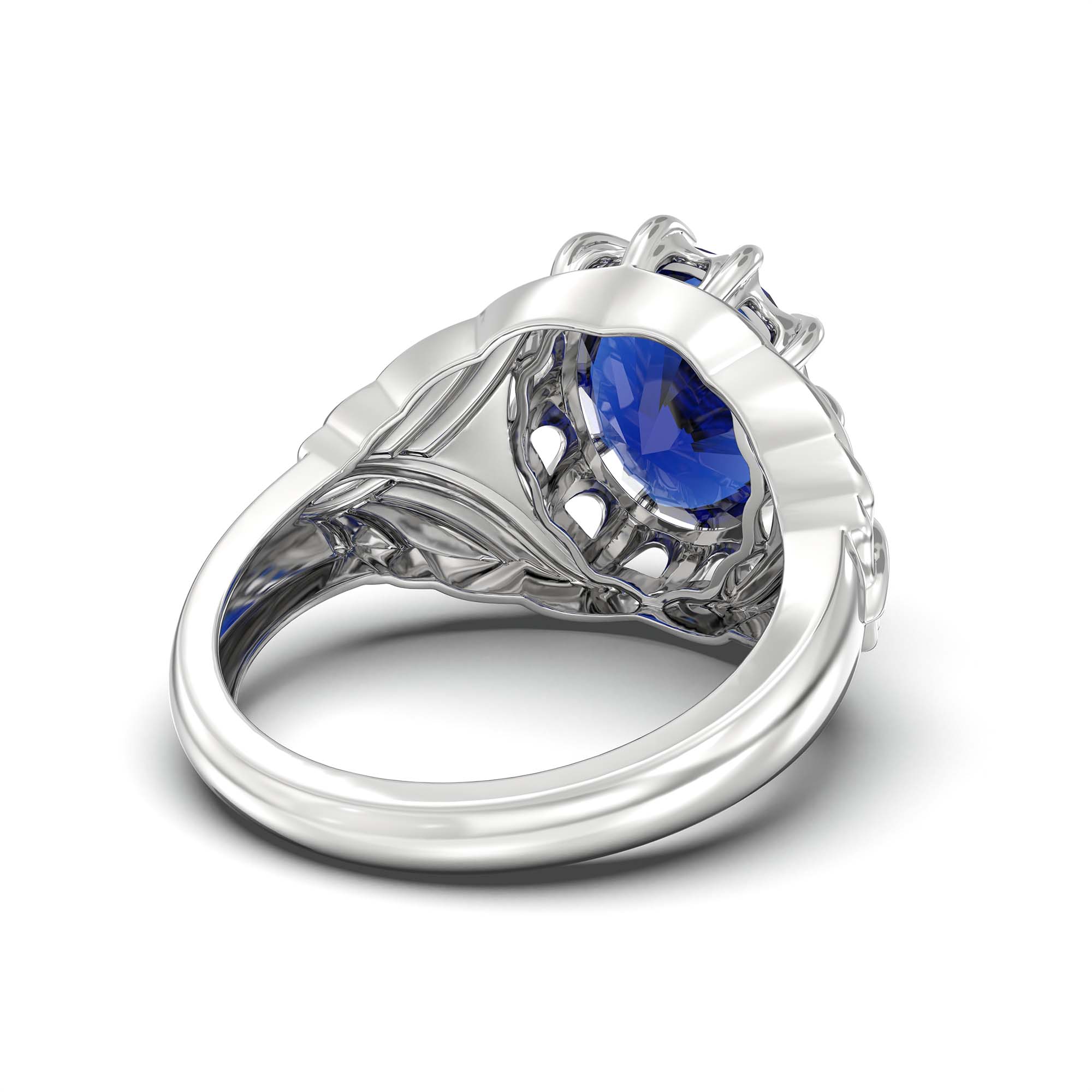 Blue Sapphire (Neelam) Ring for Men in 18K White Gold – Oval 14x11 mm, Prong Setting, 11 g (Design K12-10) thumbnail