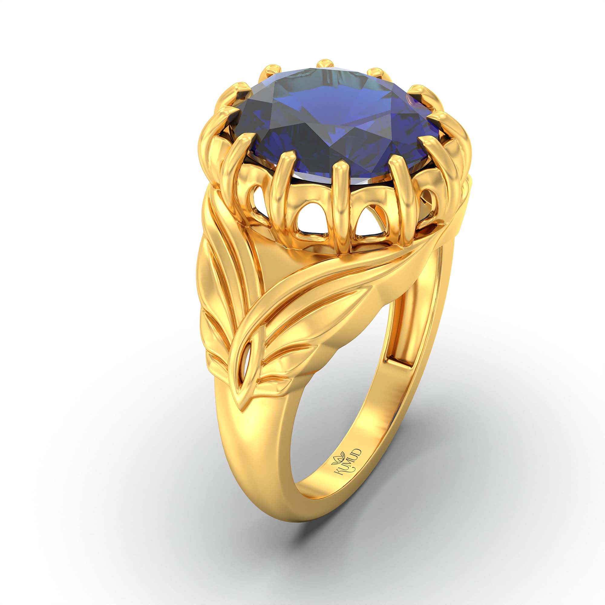 Blue Sapphire (Neelam) Ring for Men in 22K Yellow Gold – Oval 14x11 mm, Prong Setting, 11 g (Design K12-10) thumbnail
