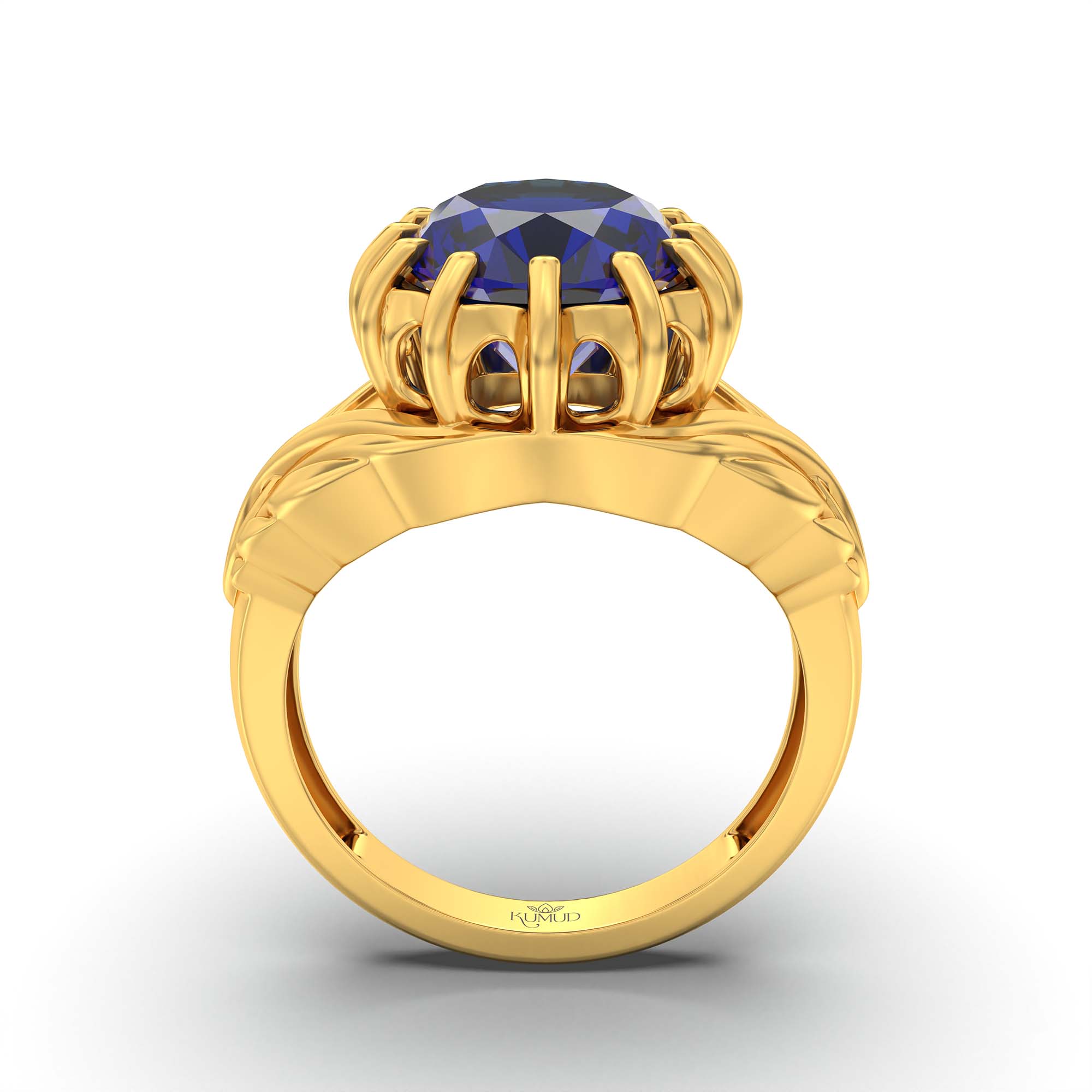 Blue Sapphire (Neelam) Ring for Men in 22K Yellow Gold – Oval 14x11 mm, Prong Setting, 11 g (Design K12-10) thumbnail