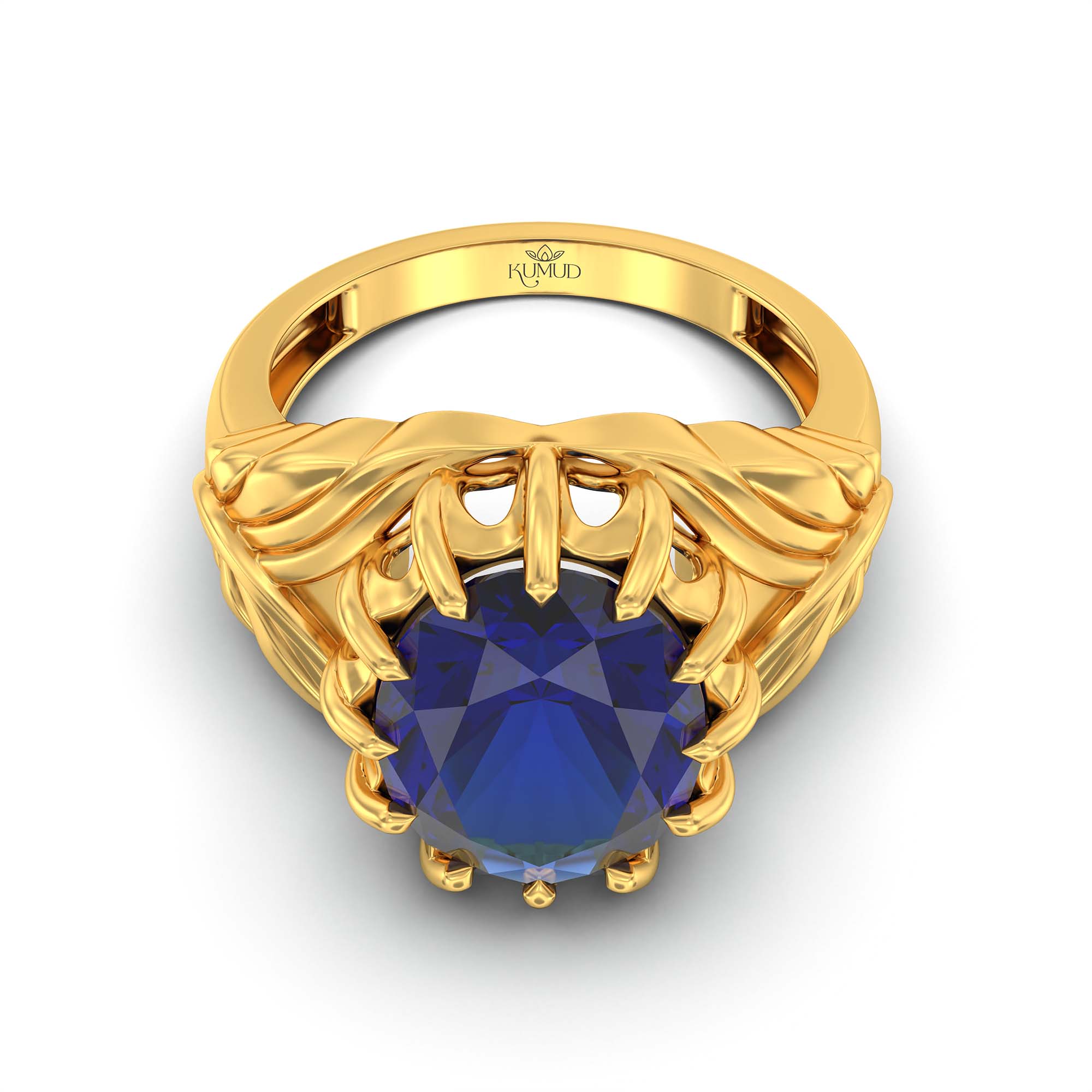Blue Sapphire (Neelam) Ring for Men in 22K Yellow Gold – Oval 14x11 mm, Prong Setting, 11 g (Design K12-10) thumbnail